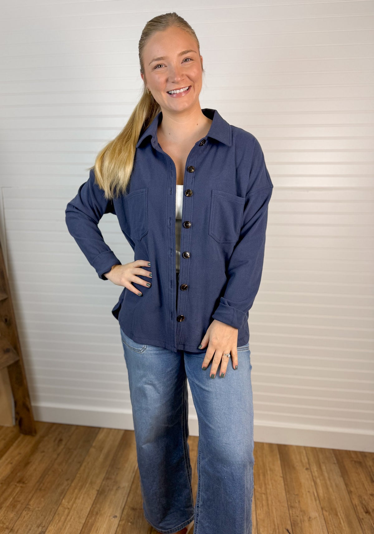 Micro Brushed Shacket - Denim Blue