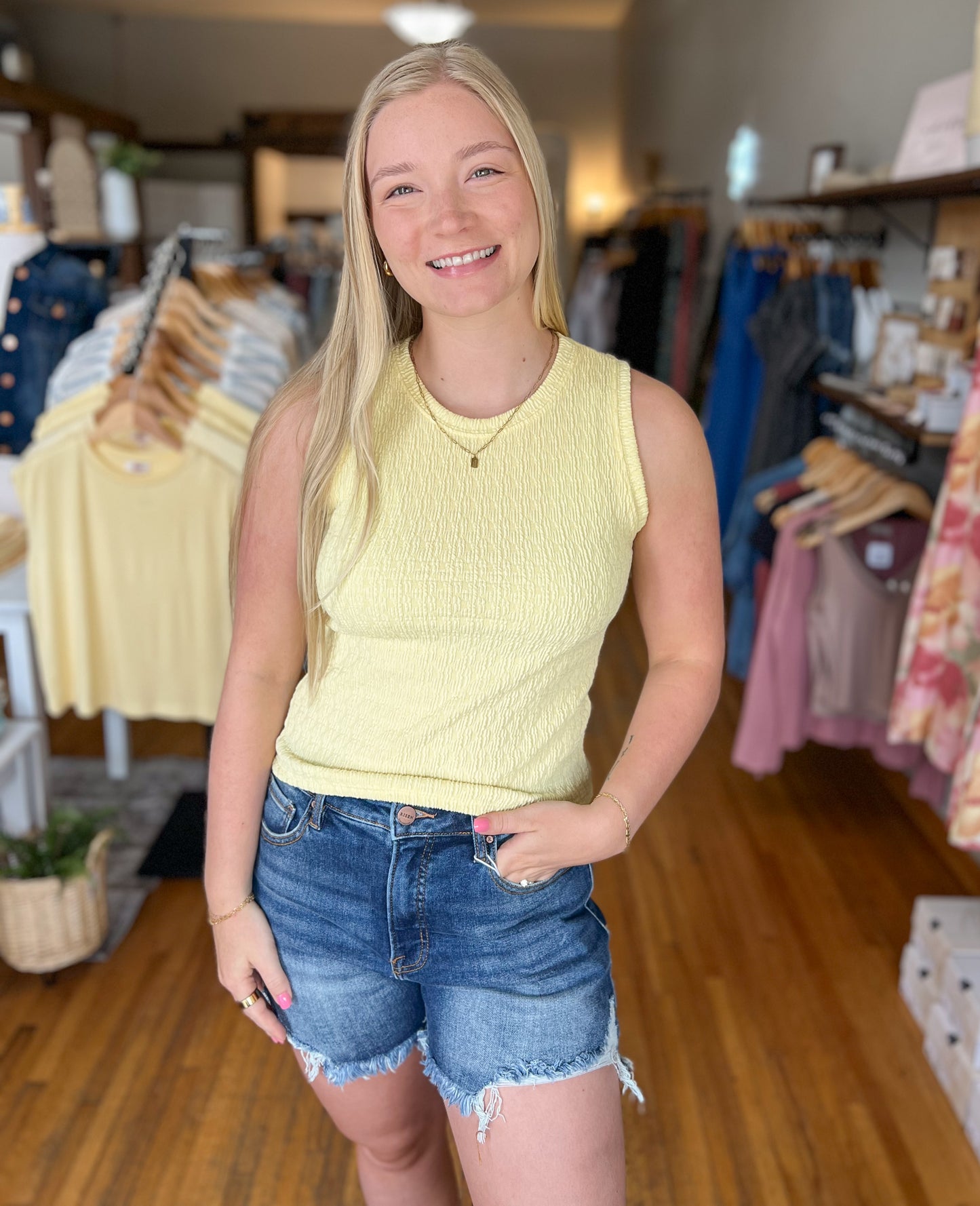 Textured Knit Tank Top - Butter Yellow