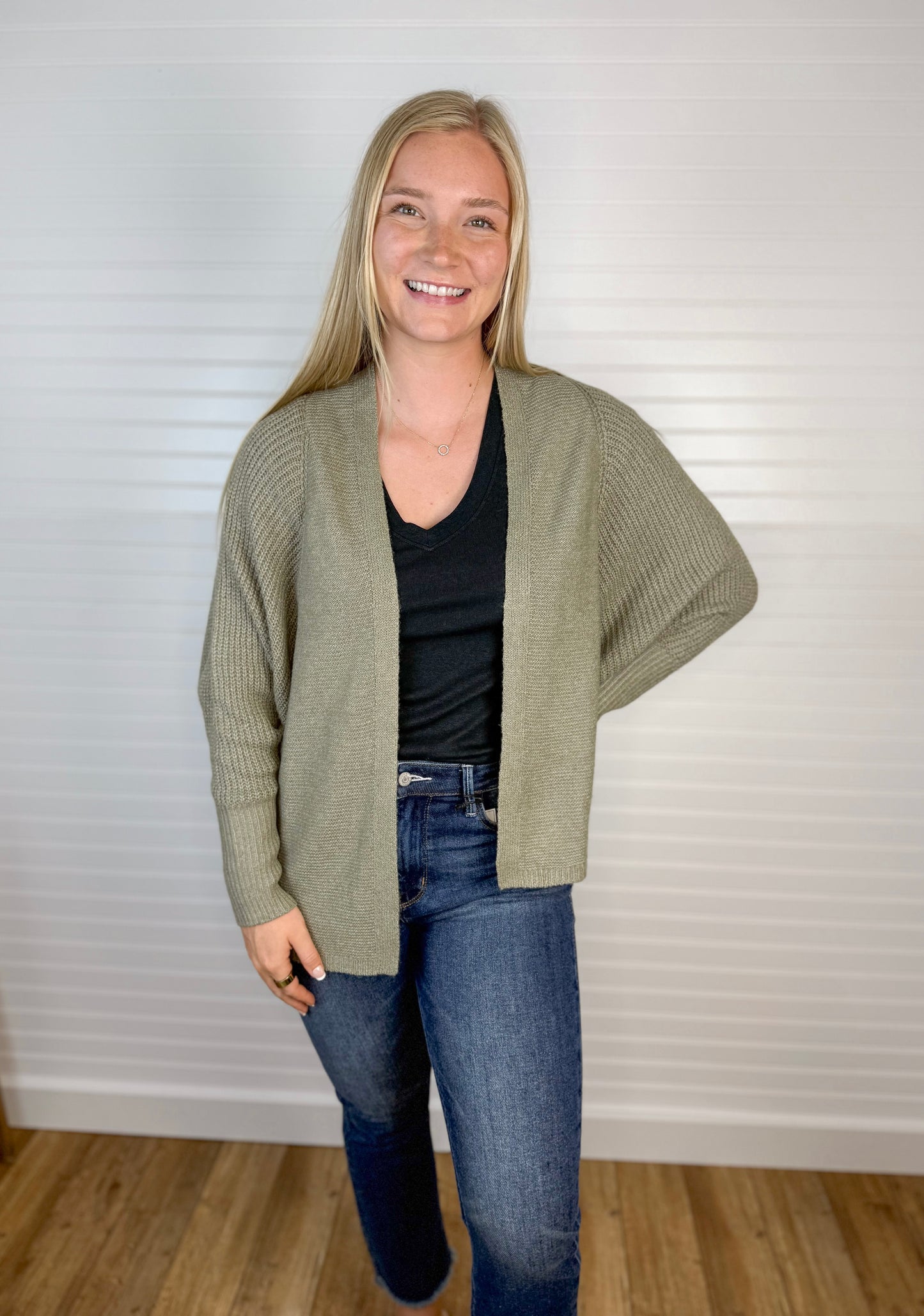 Dolman Sleeve Sweater Cardigan - Olive