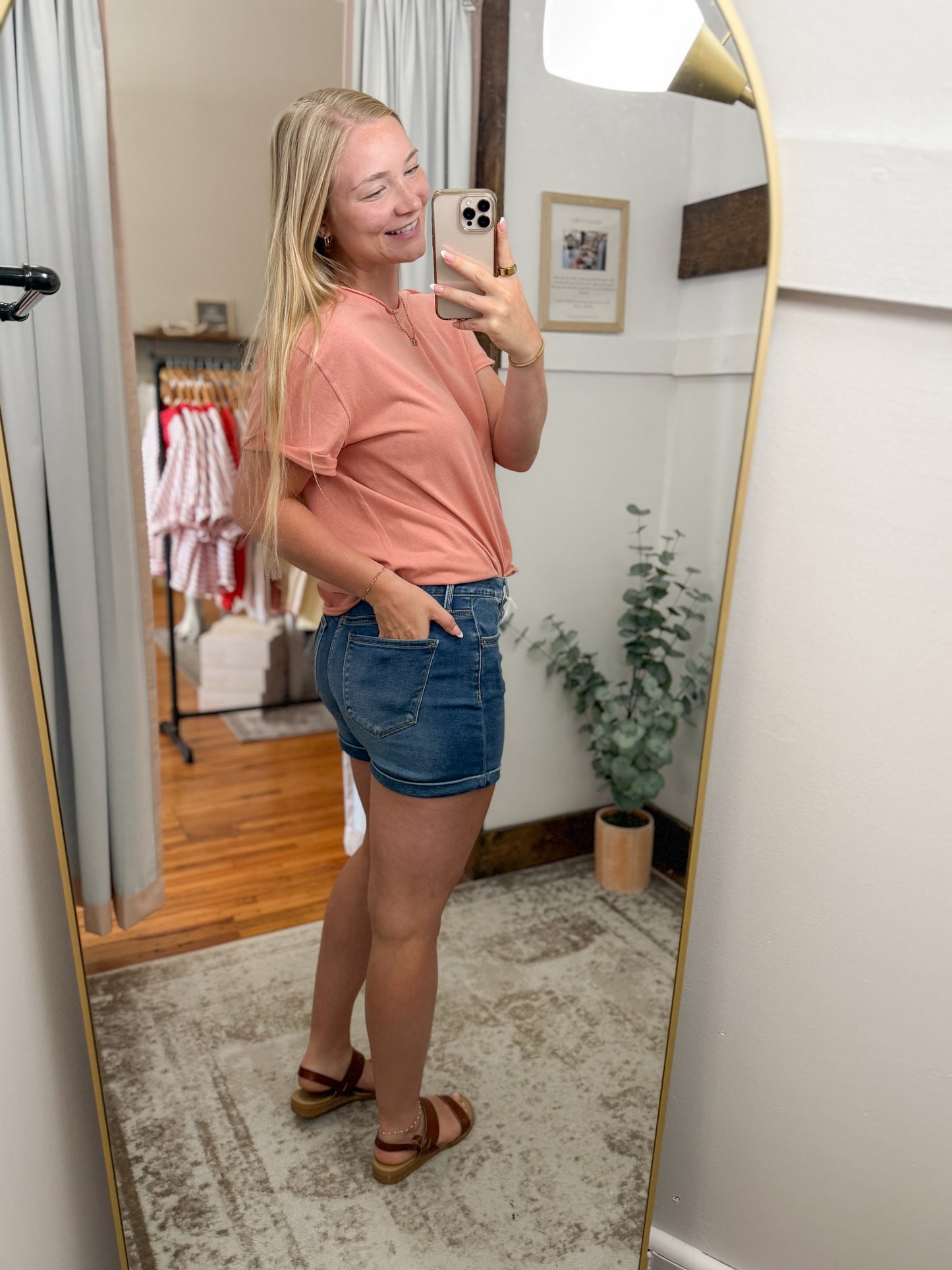 High Rise Soft Cuffed Denim Shorts - Medium Wash