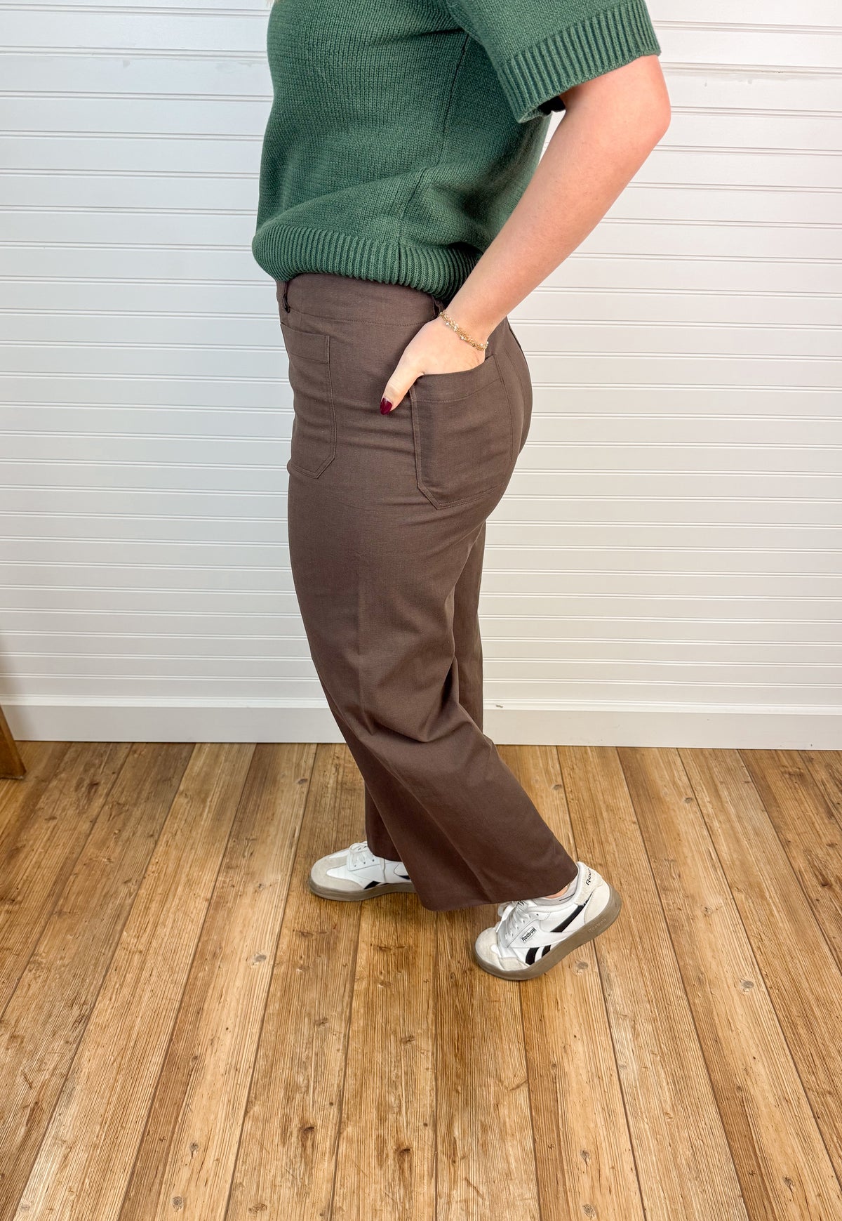 Stretchy Cotton Linen Ankle Pants - Cocoa