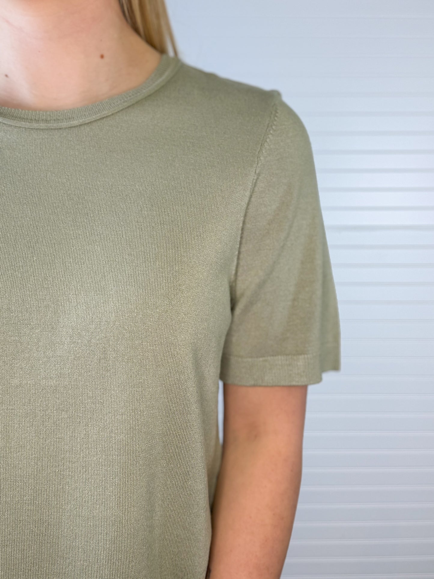 Relaxed Short Sleeve Sweater Top - Sage