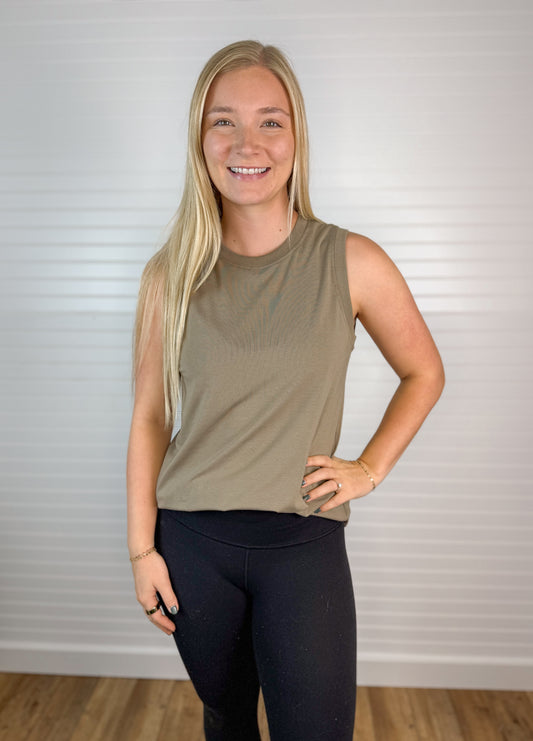 Crewneck Flowy Tank - Warm Grey