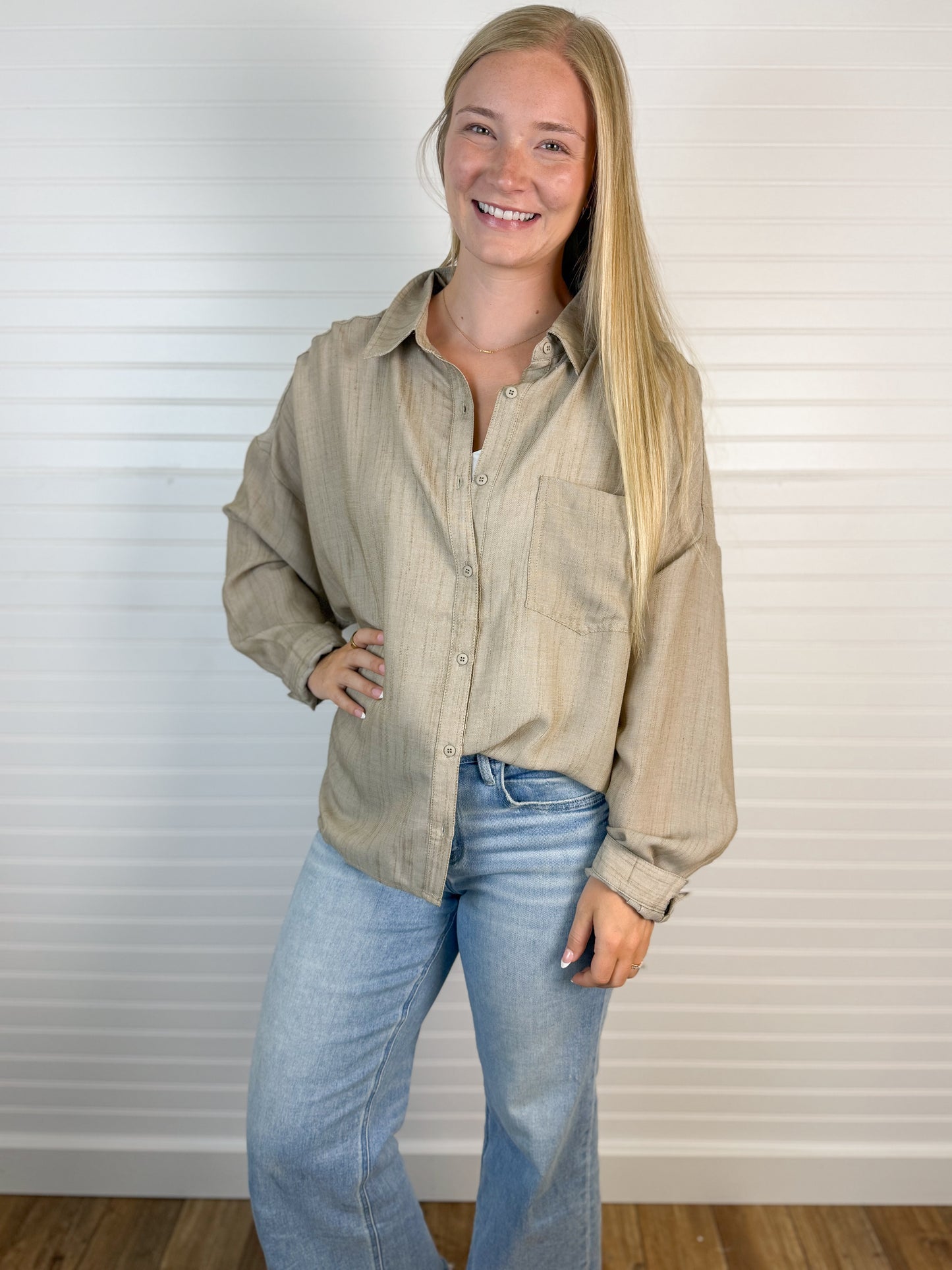 Soft Linen Blend Button Shirt - Natural