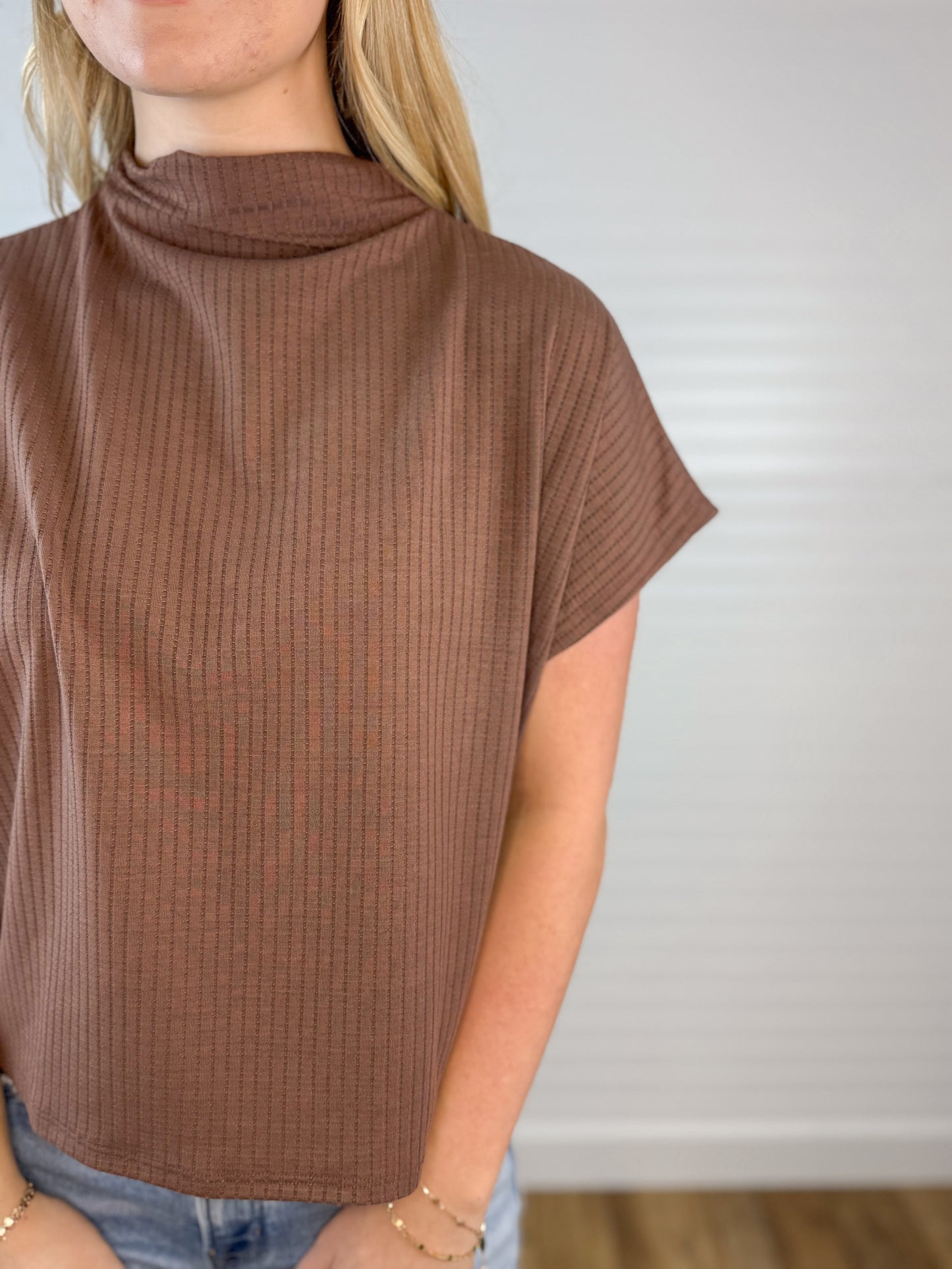 Mock Neck Sleeveless Top - Brown