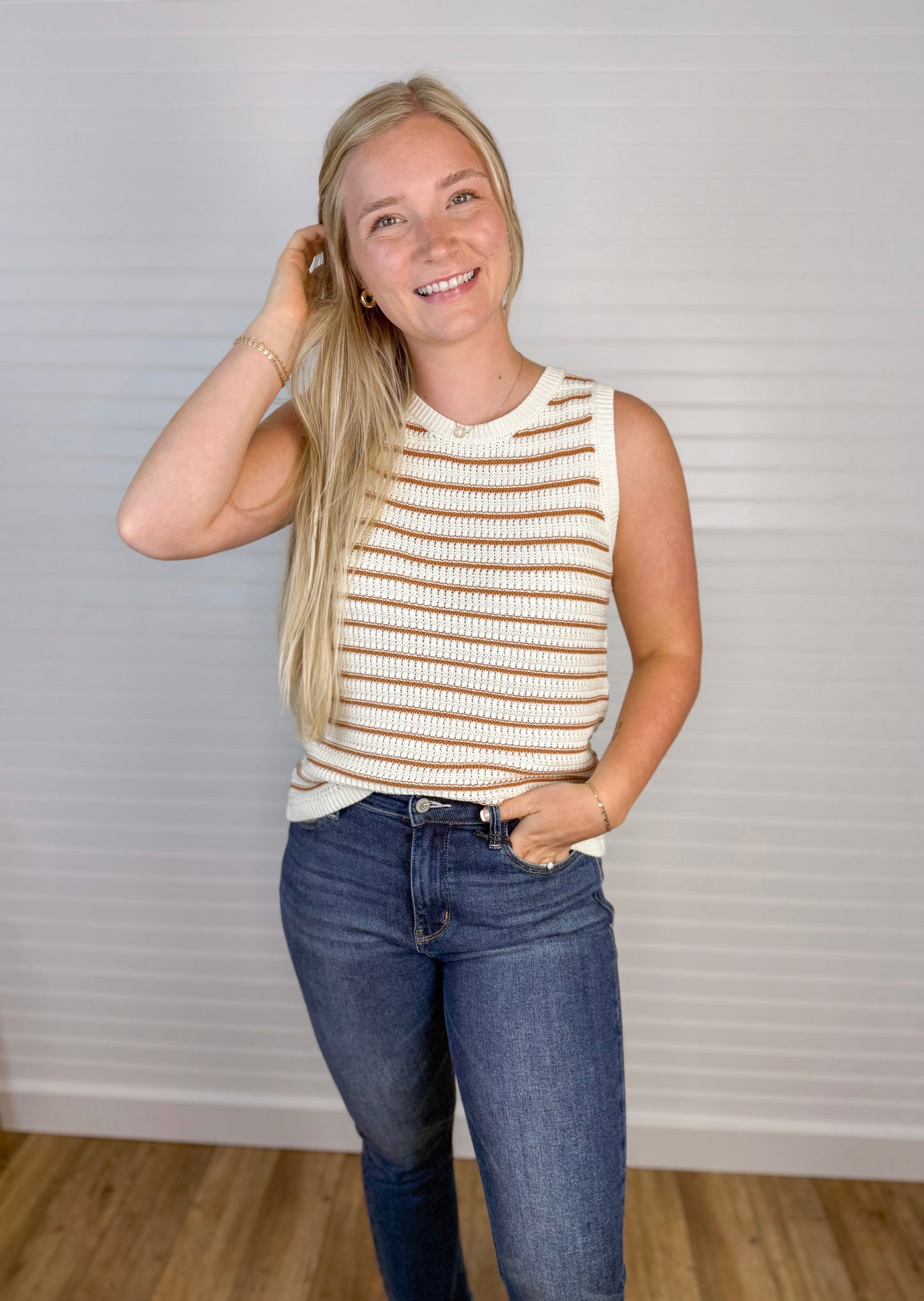 Chunky Knit Sweater Tank - Terracotta/Cream