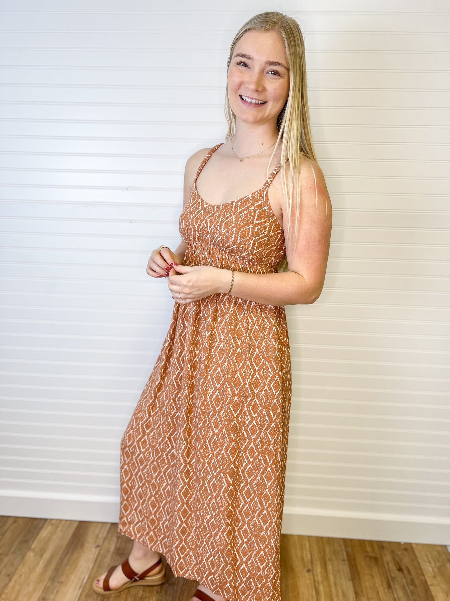 Printed Midi Sundress - Apricot