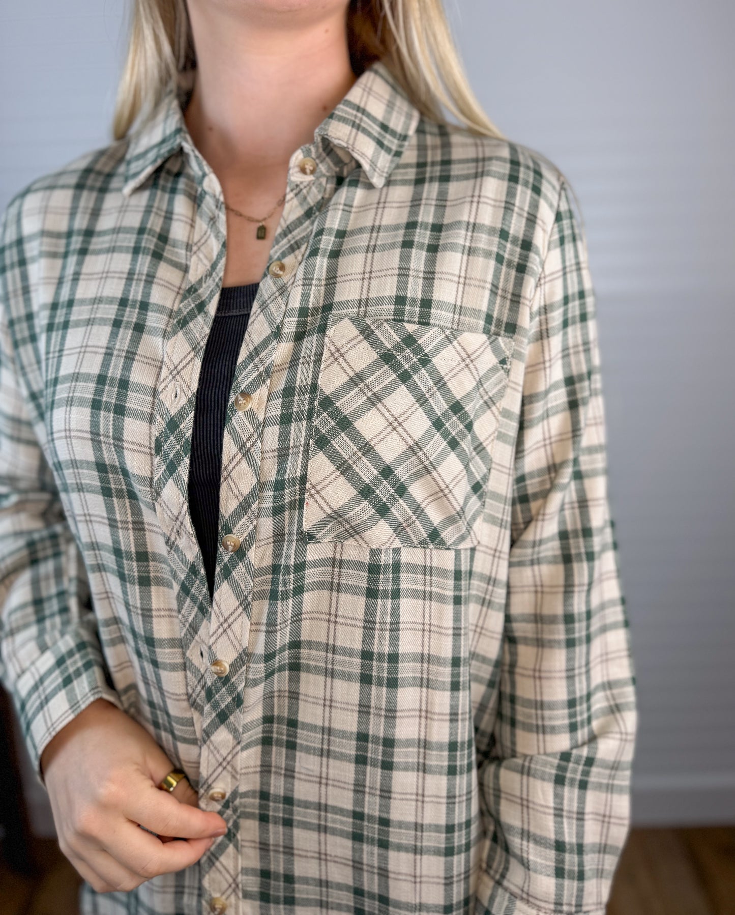 Plaid Long Sleeve Flannel - Green