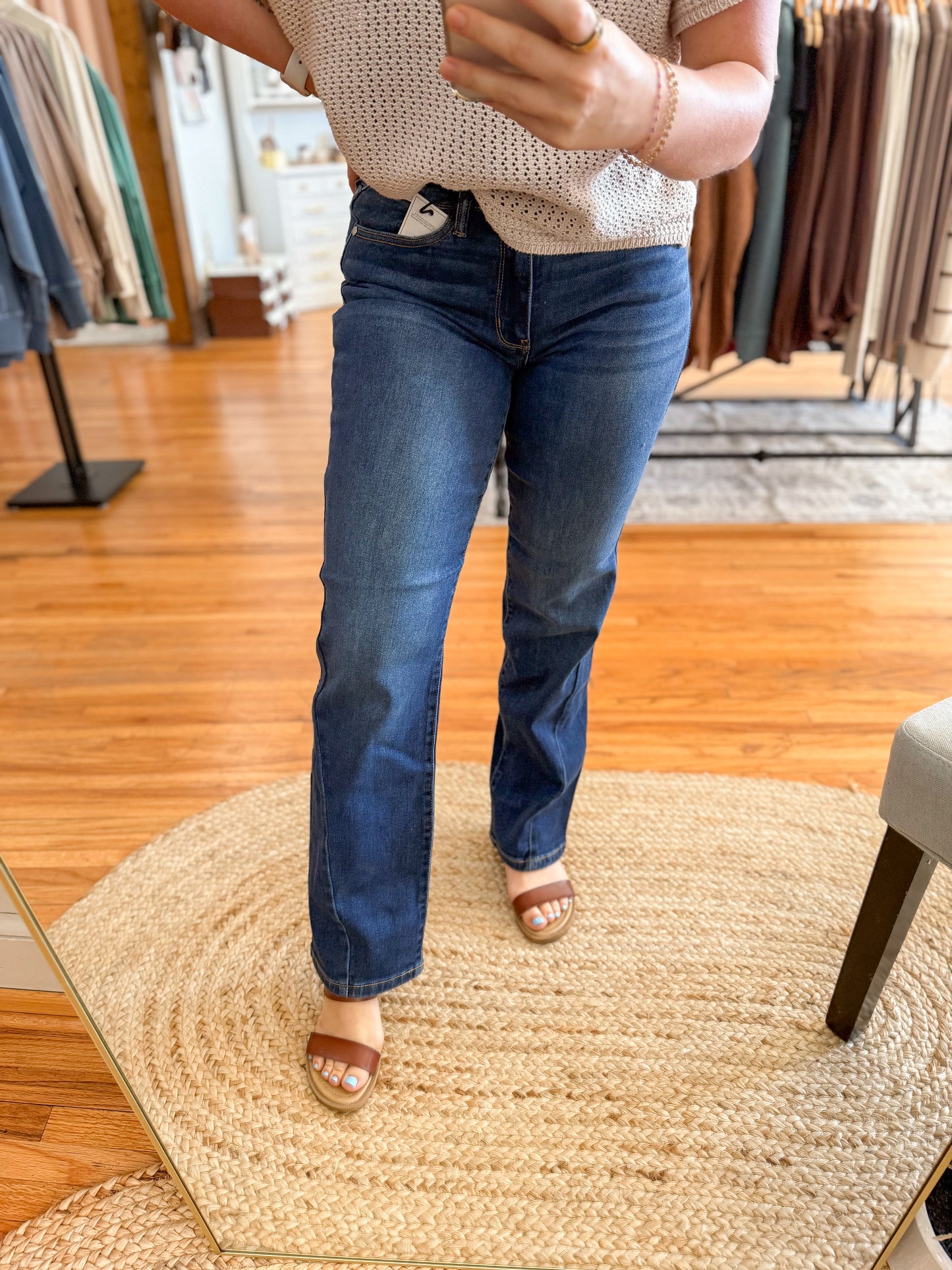 Midrise Side Seam Straight Leg Denim