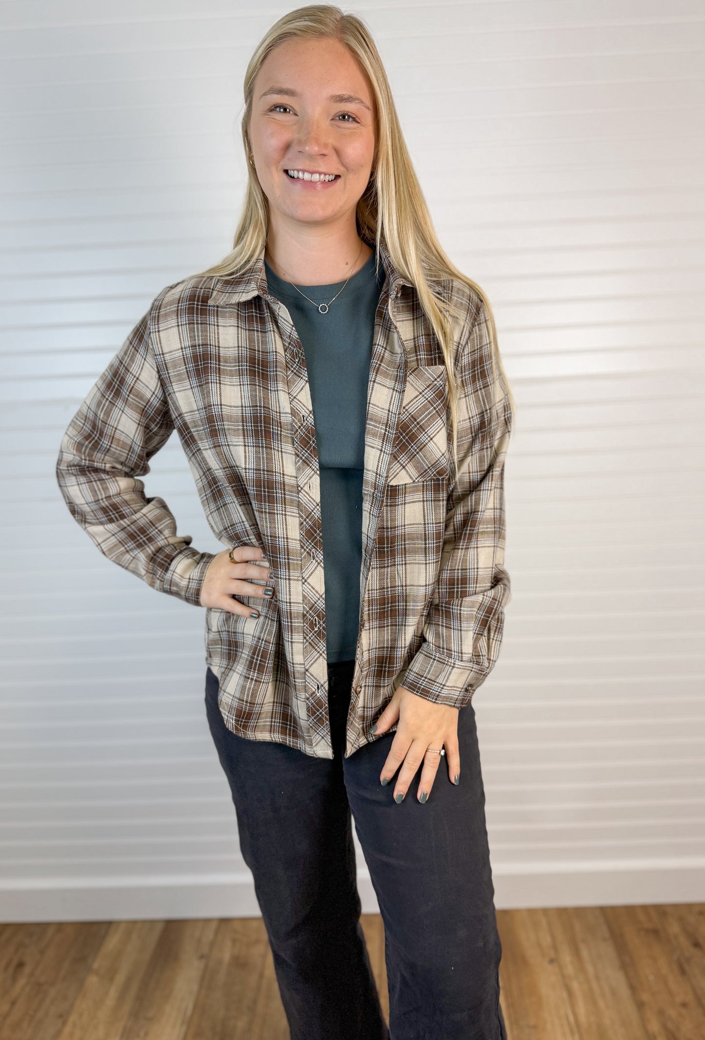 Plaid Button Up Flannel - Mocha