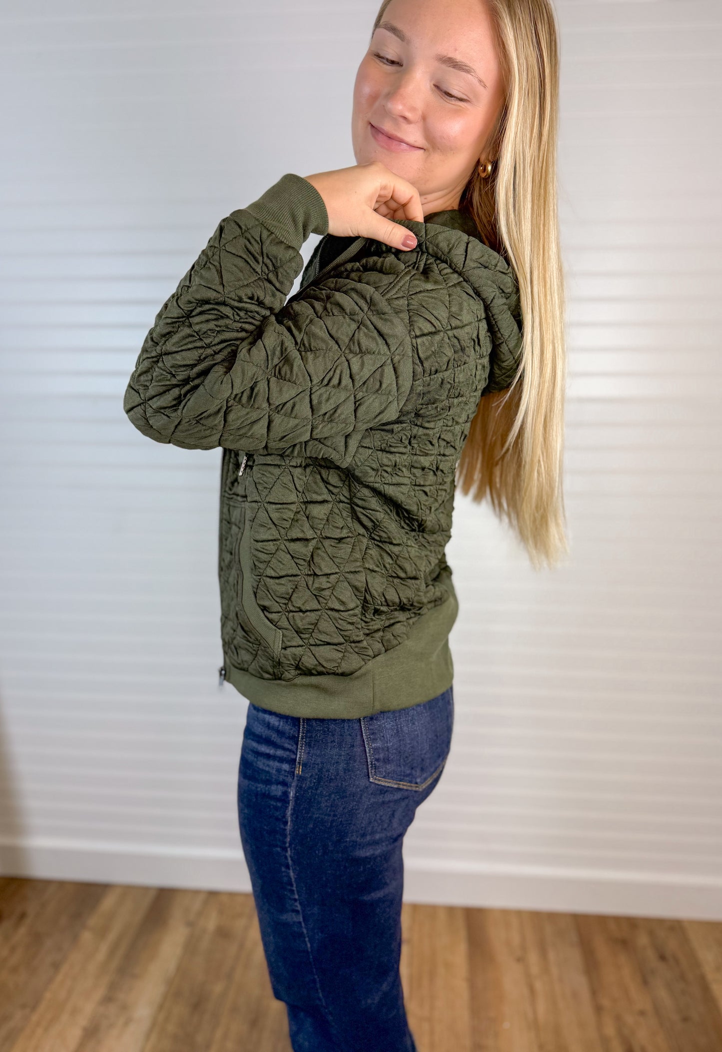 Quilted Zip-Up Jacket - Olive