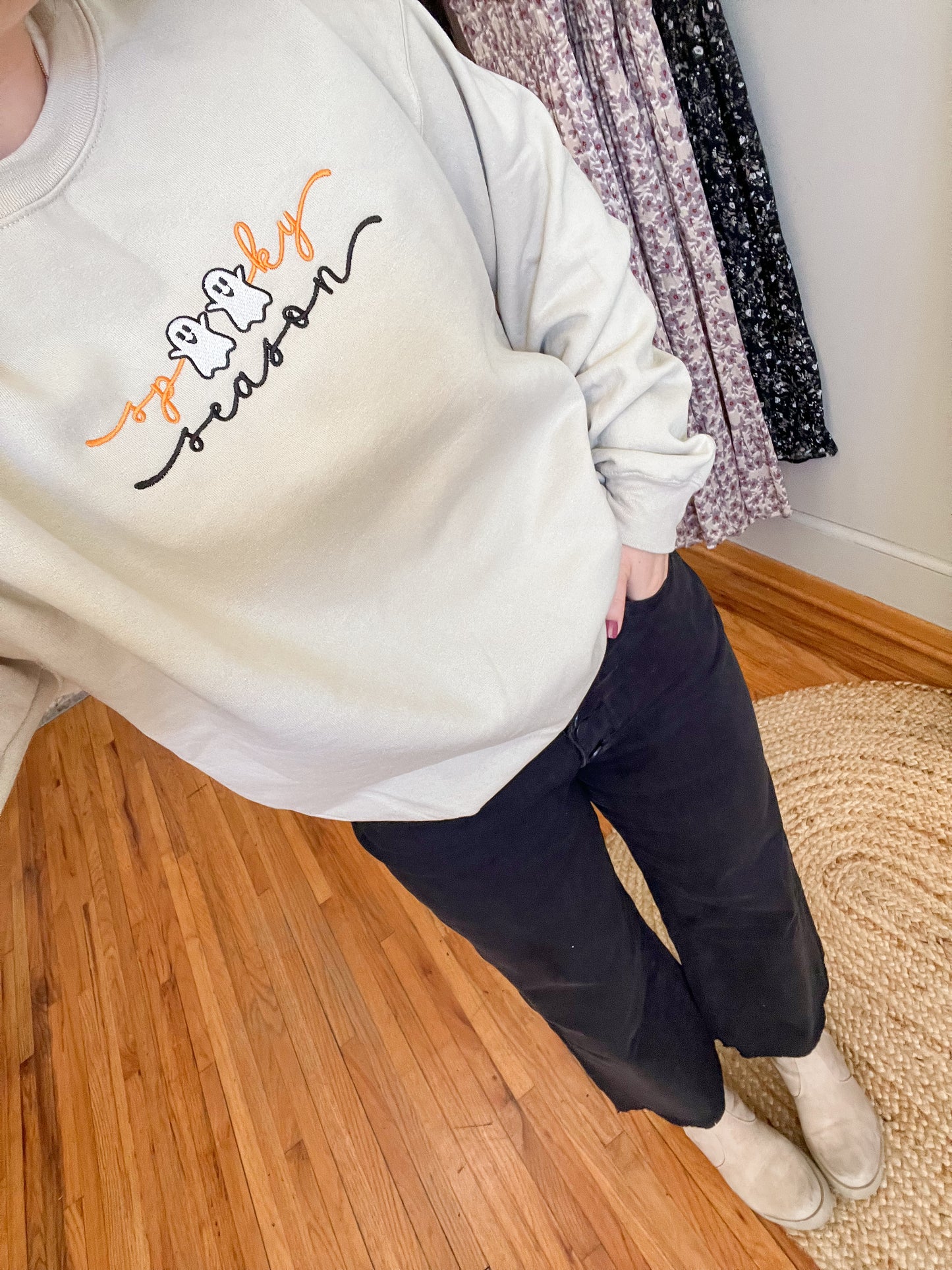 Spooky Embroidered Crewneck - Sand