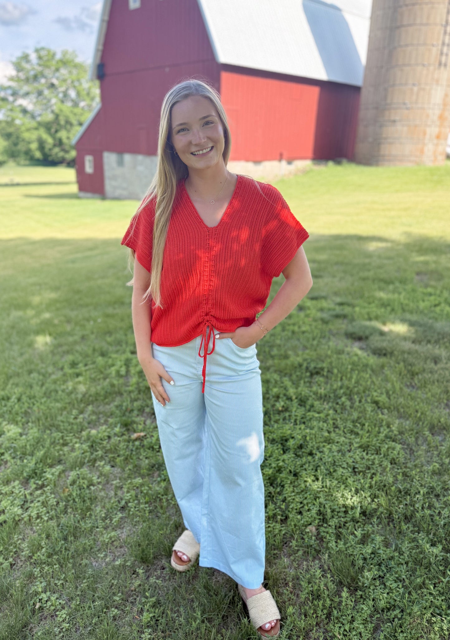 Knit Relaxed Ruched top - Tomato