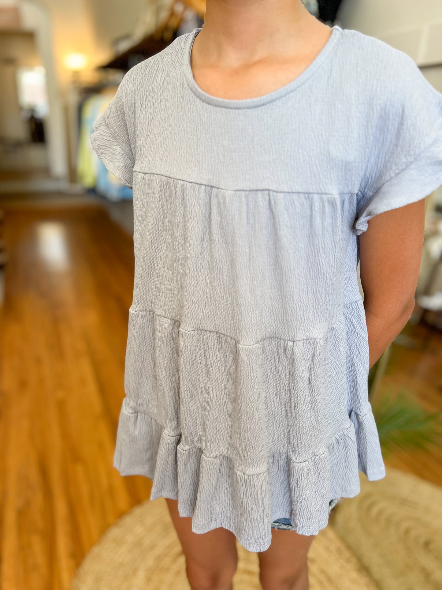 Girls Crinkle Tiered Top - Blue