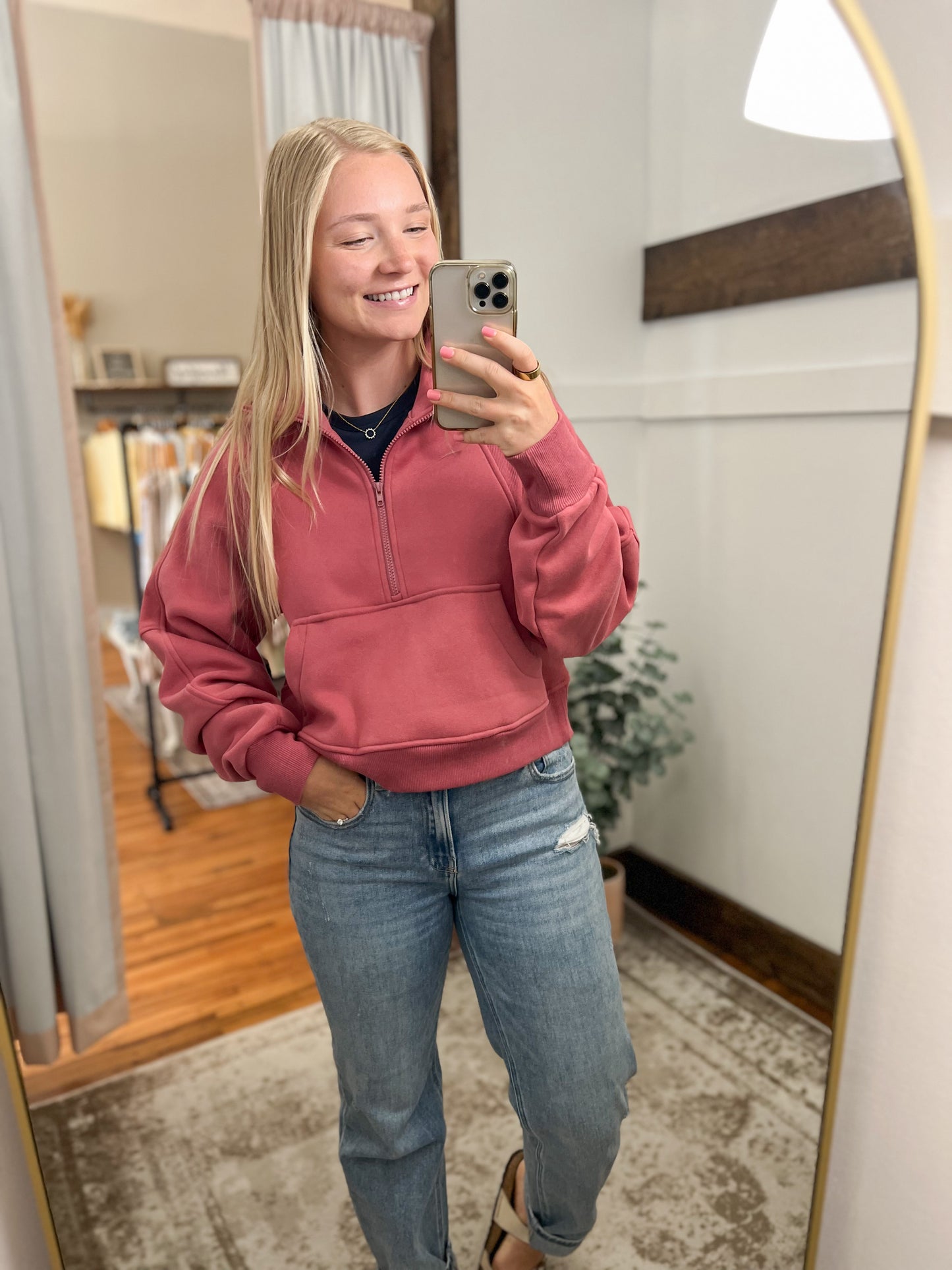 Half Zip Oversized Sweatshirt - Berry