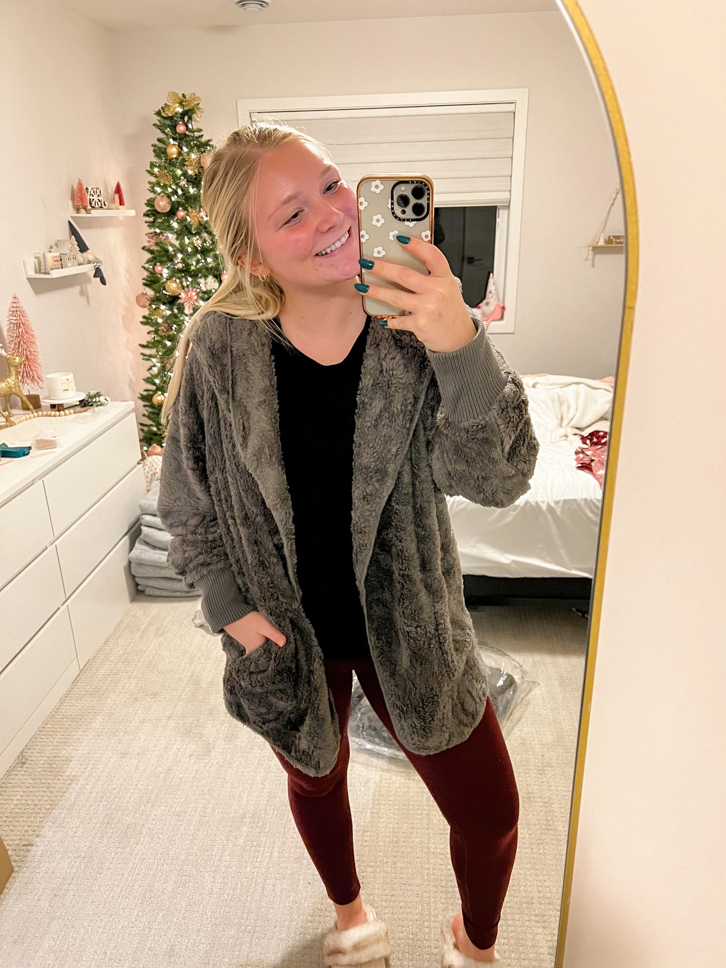 Faux Fur Hooded Jacket - Charcoal