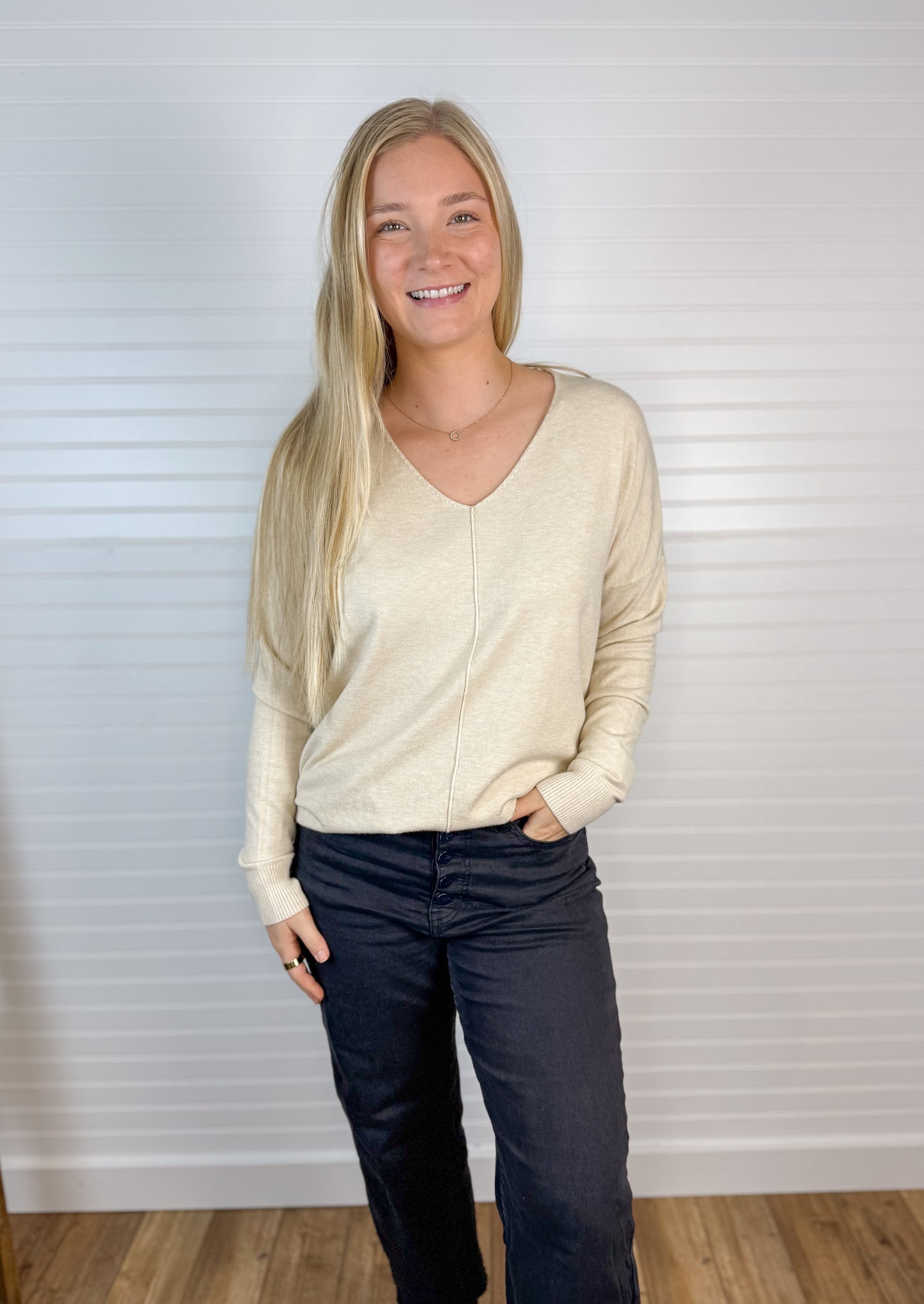 Front Seam Long V-Neck Sweater (4 colors)