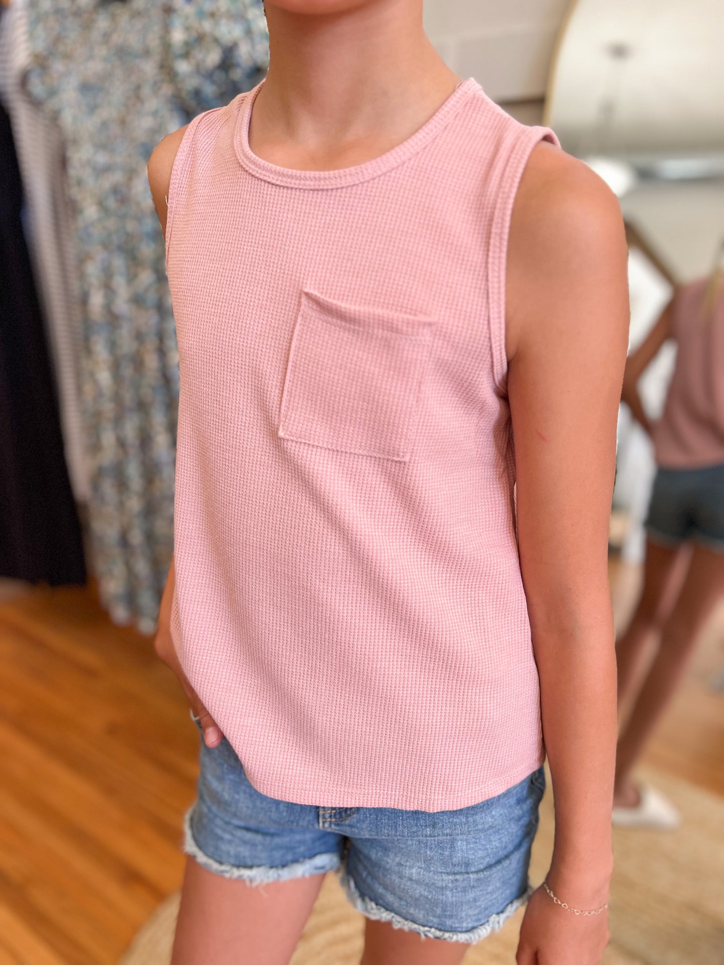 Girls Waffle Knit Tank - Pink