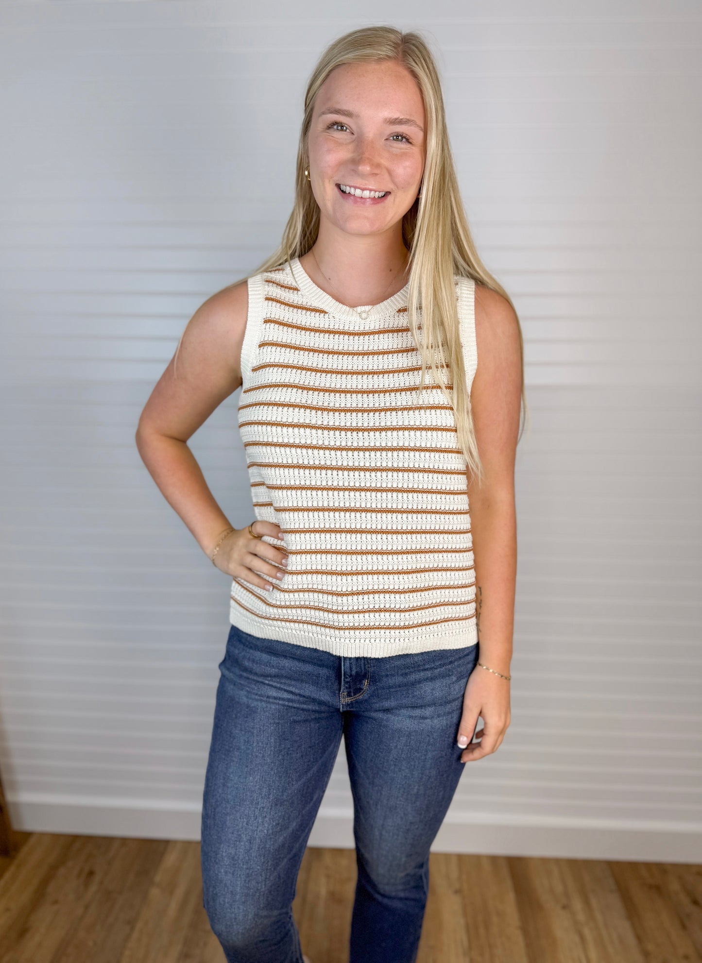 Chunky Knit Sweater Tank - Terracotta/Cream