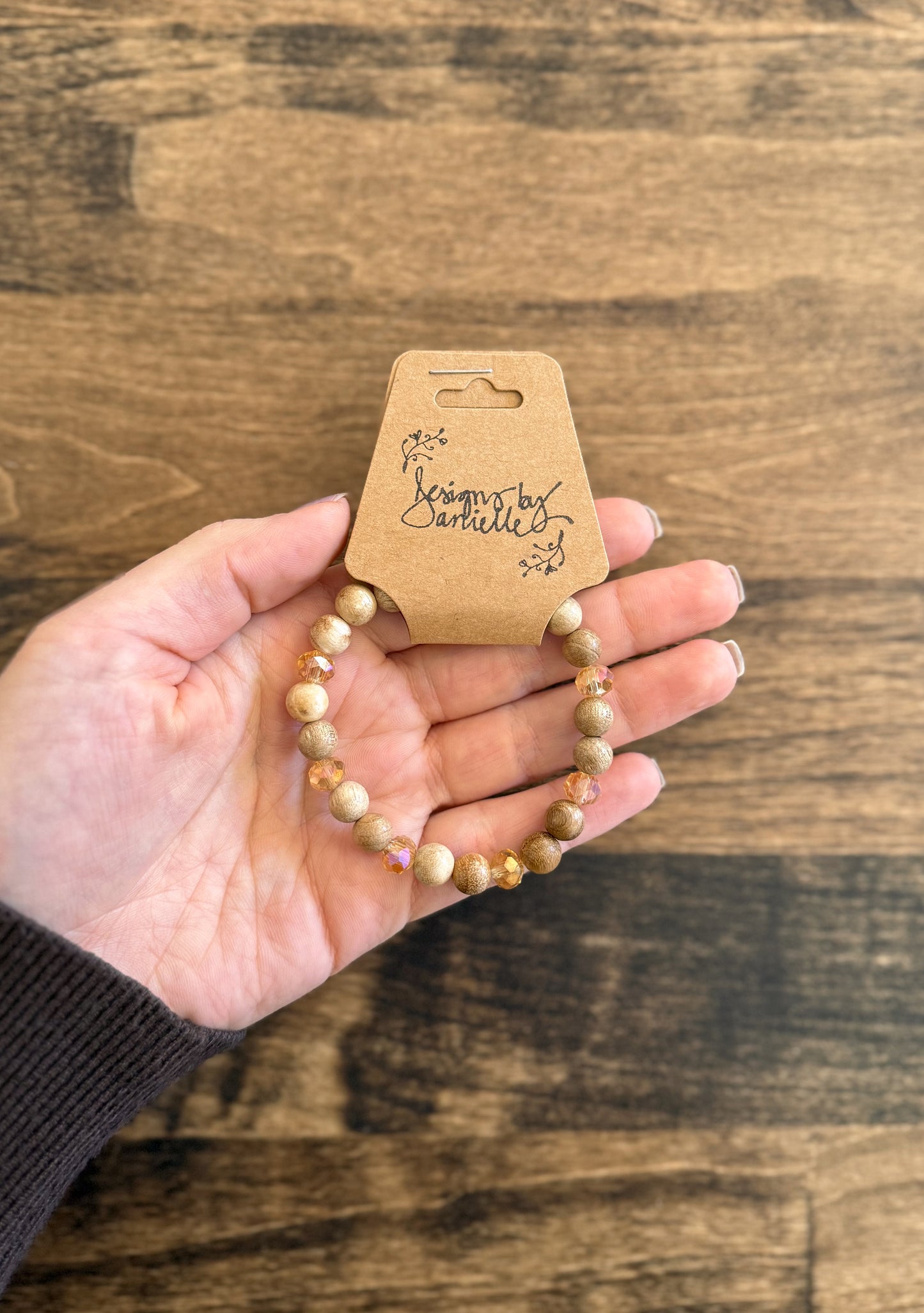 Stretchy Stone Bracelet - Taupe/Crystal