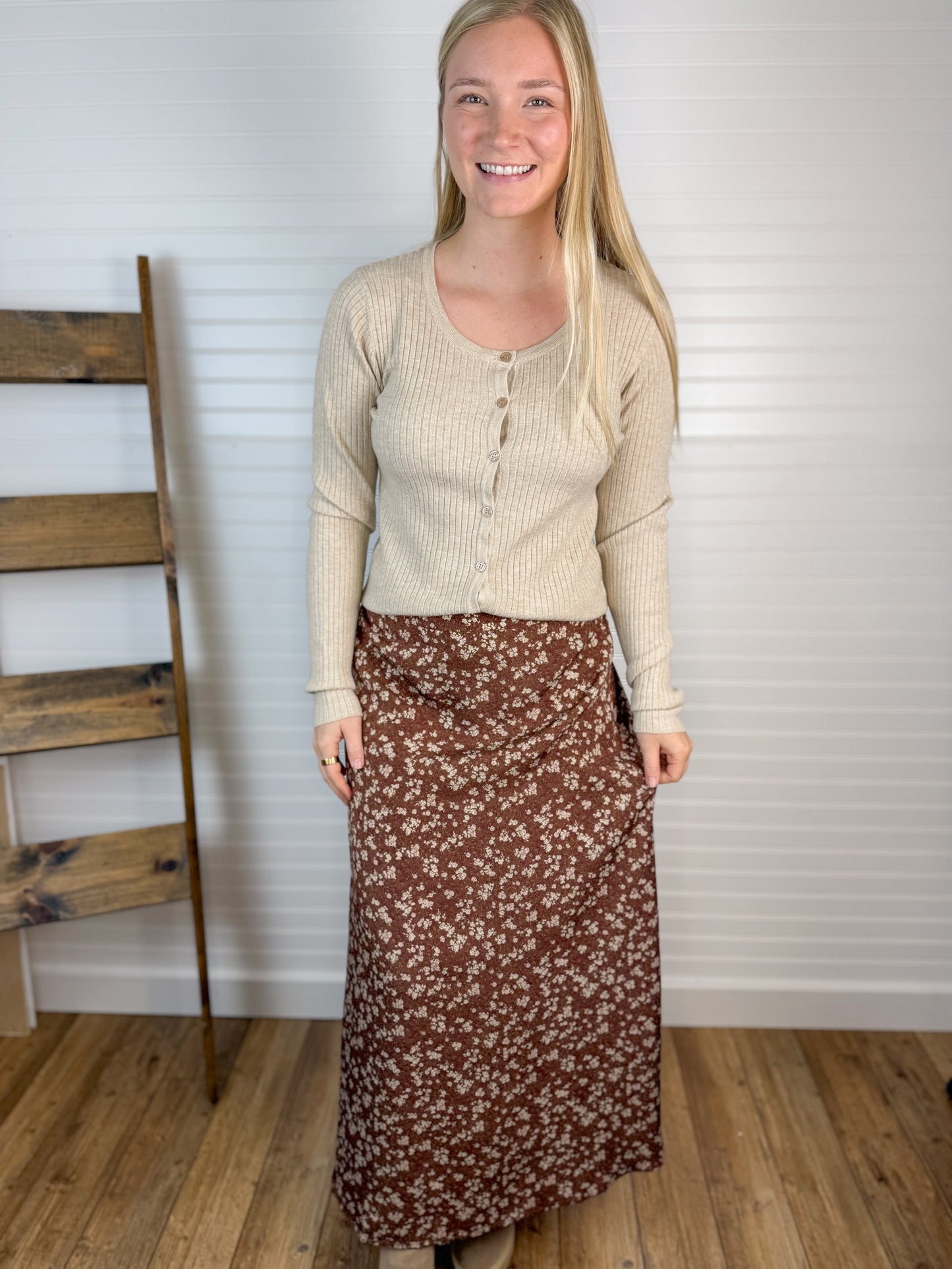 Ribbed Button Down Cardigan - Sand