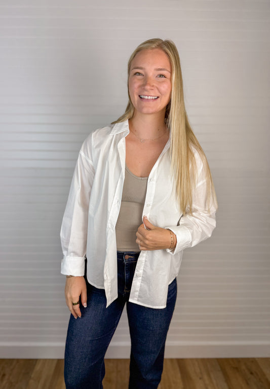 Oversized Peplum Button Down - White