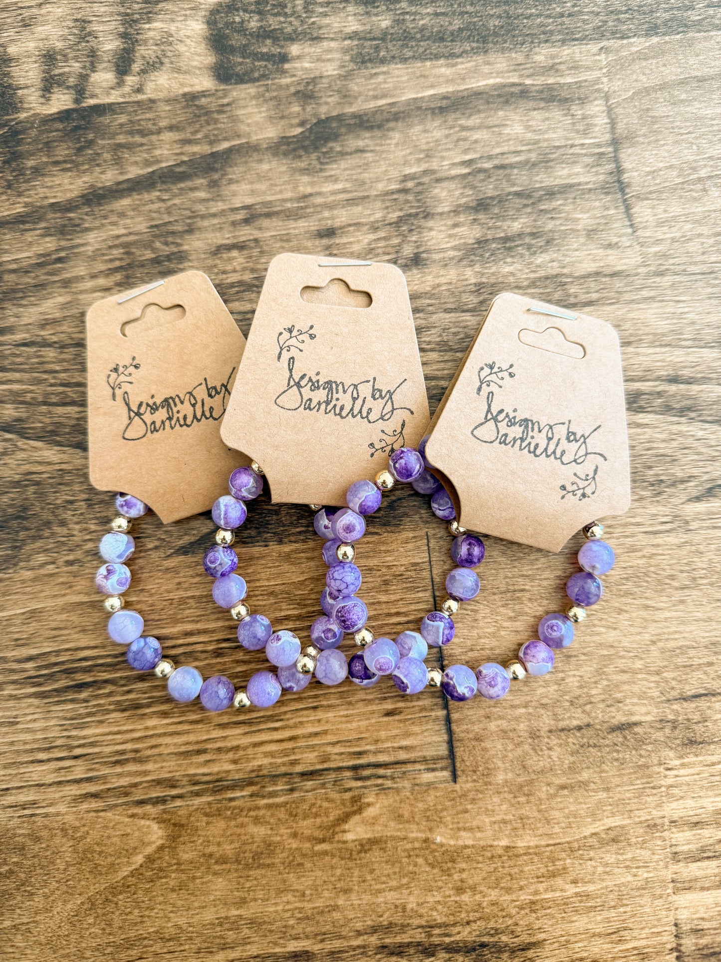 Single Stone Beaded Bracelet - Purple/Gold