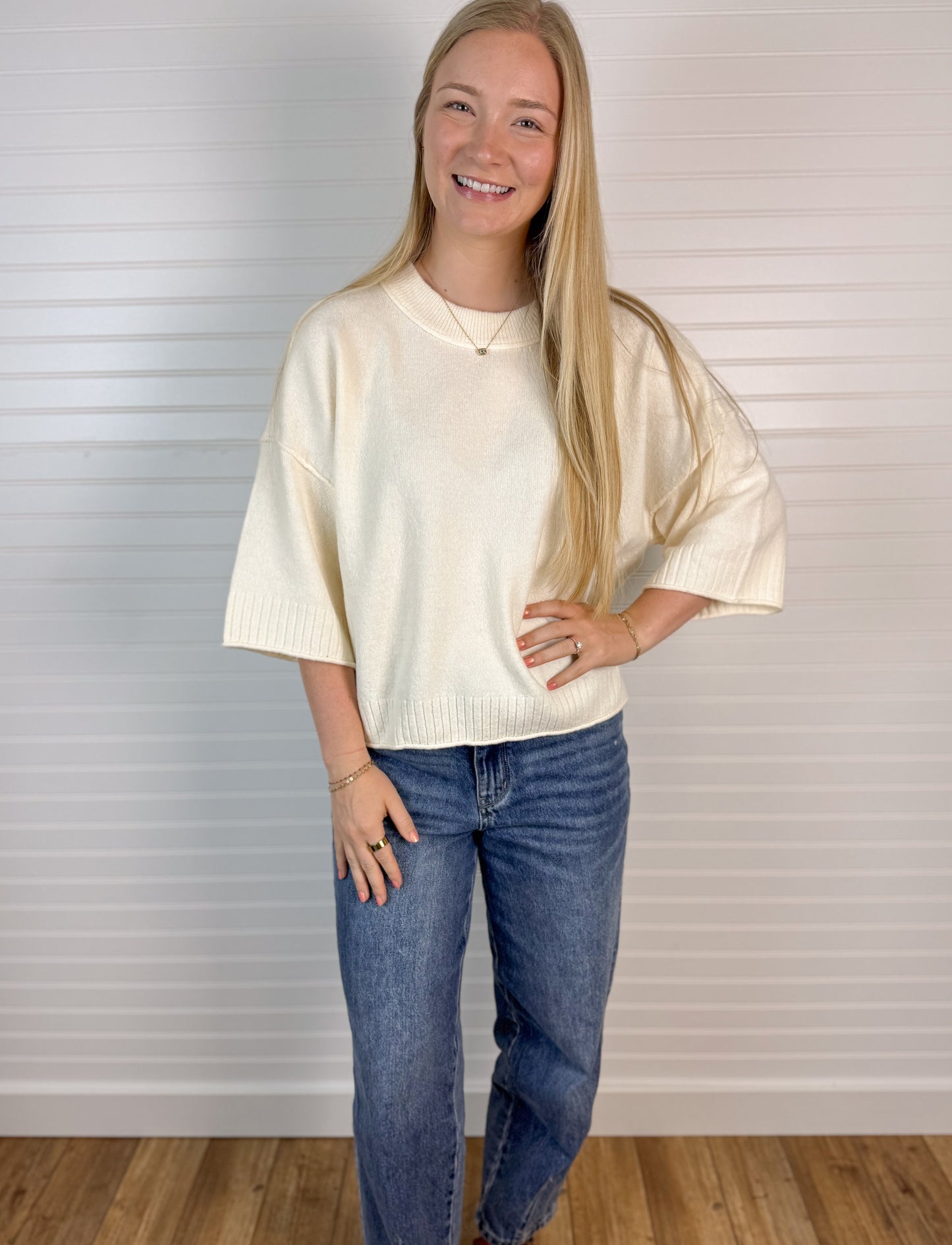 Wide Elbow Sweater Top - Ivory