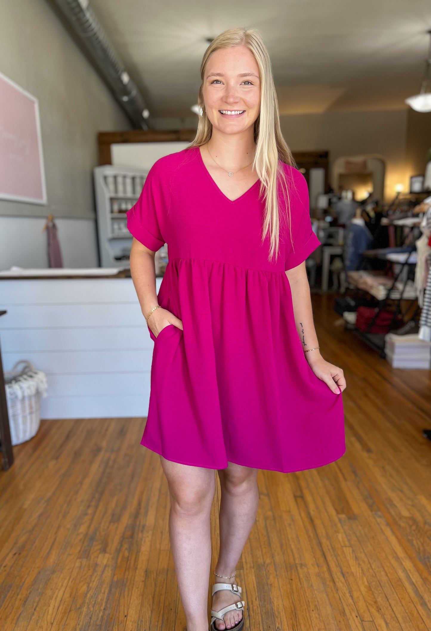 Airflow V-Neck Dress - Magenta