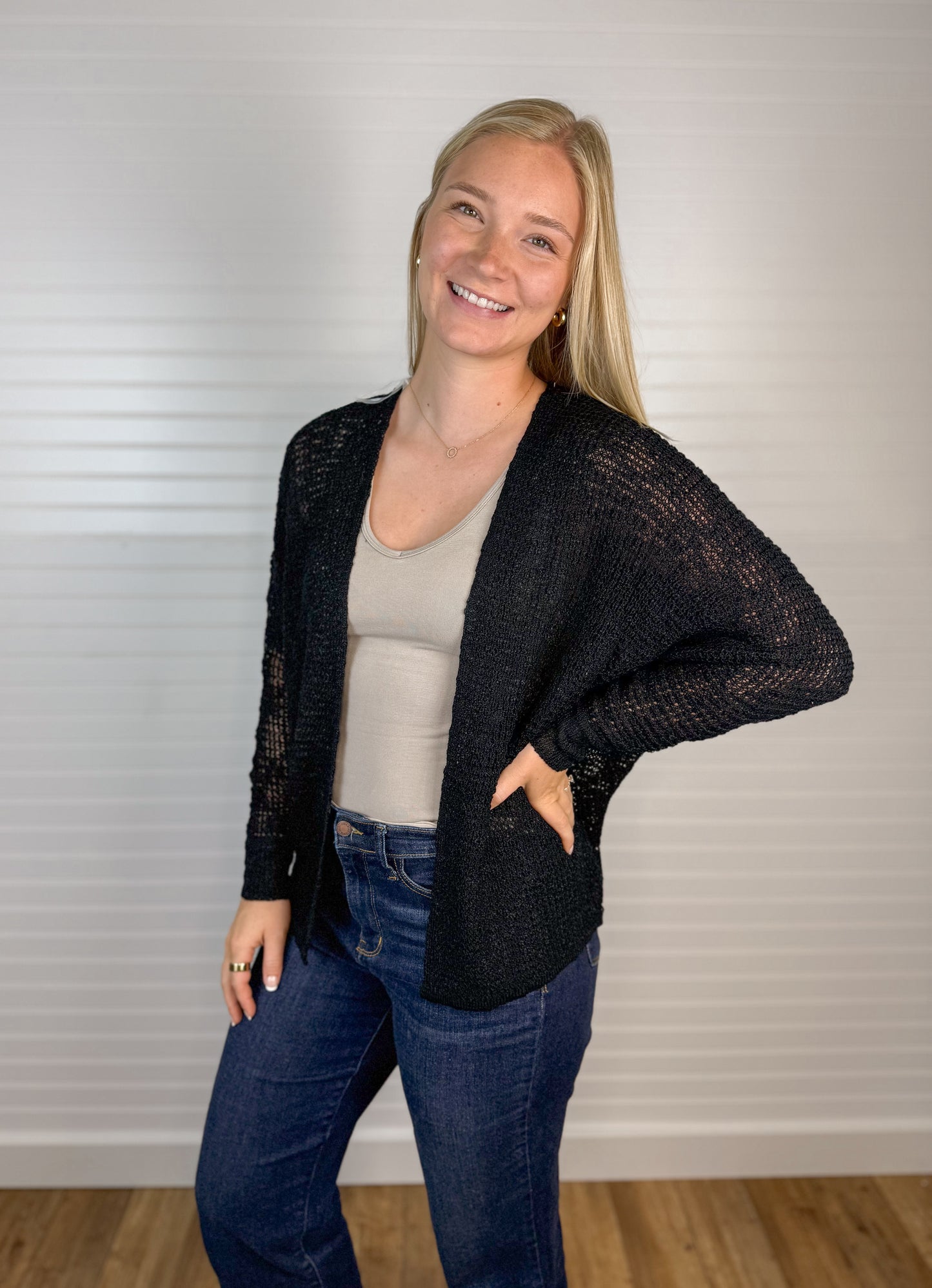 Dolman Relaxed Knit Cardigan - Black