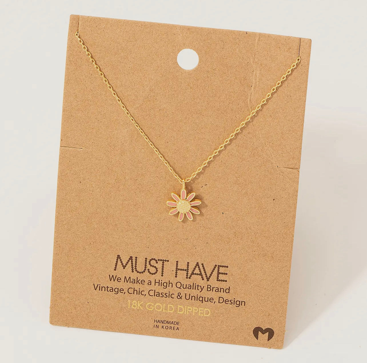 Dainty Daisy Flower Necklace - Pink