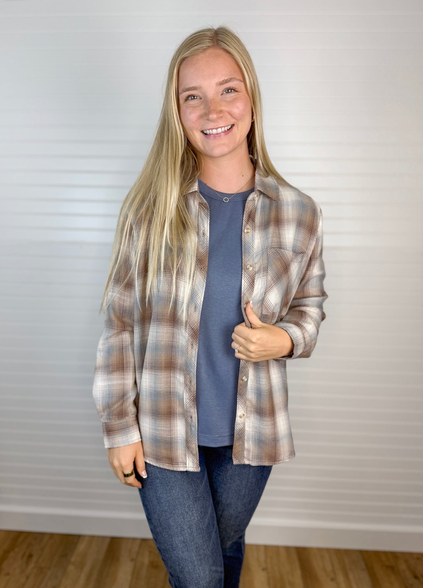 Plaid Relaxed Fit Flannel - Mocha