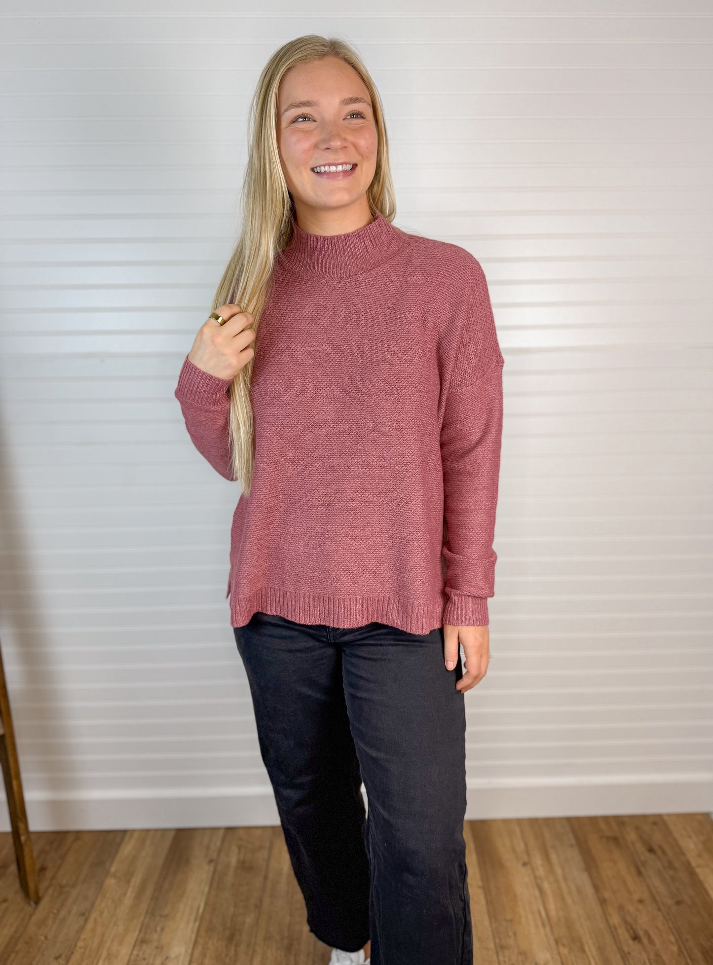 Waffle Knit Mock Neck Sweater (2 colors)