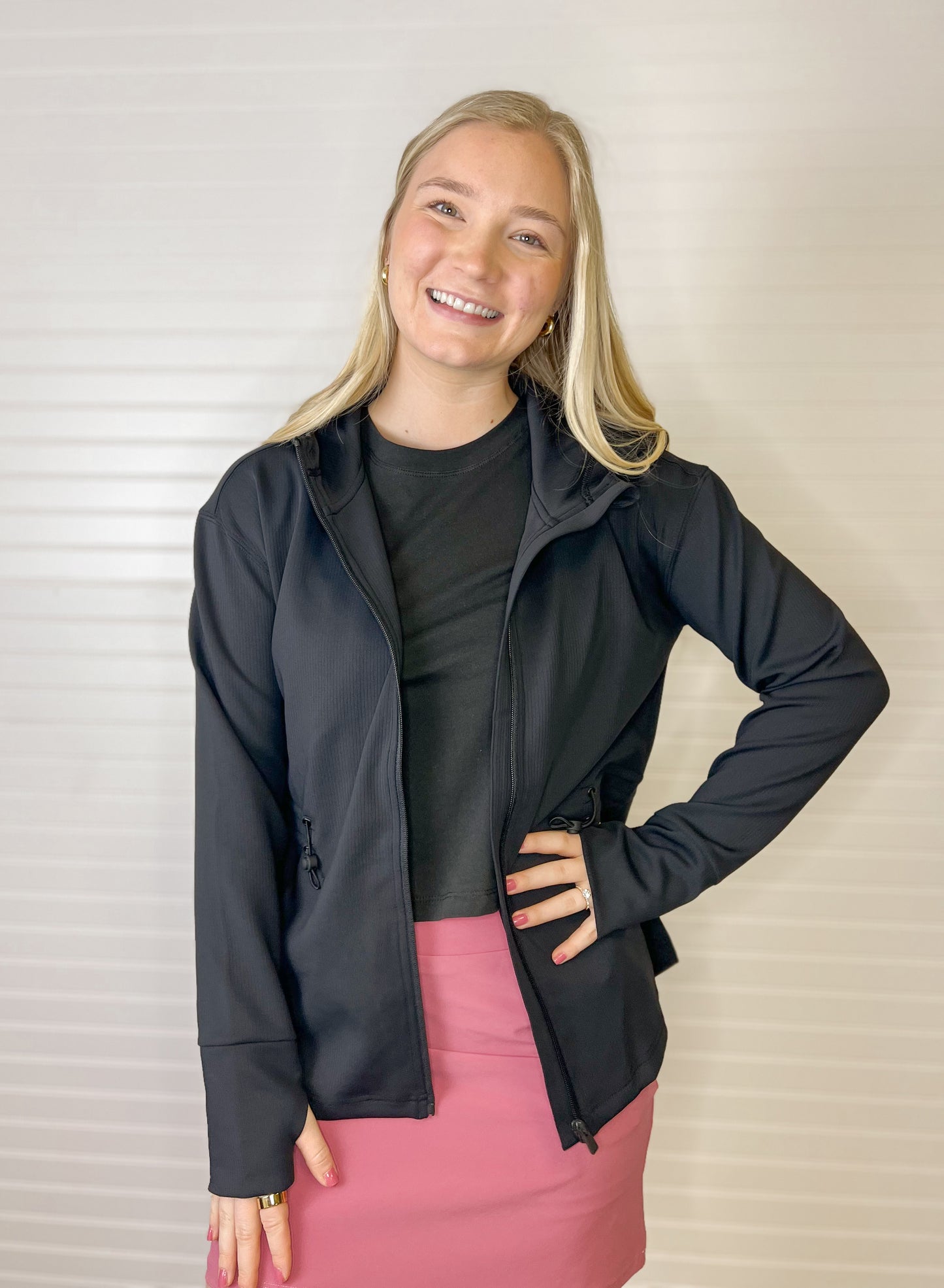 Ribbed Adjustable Waist Jacket - Black