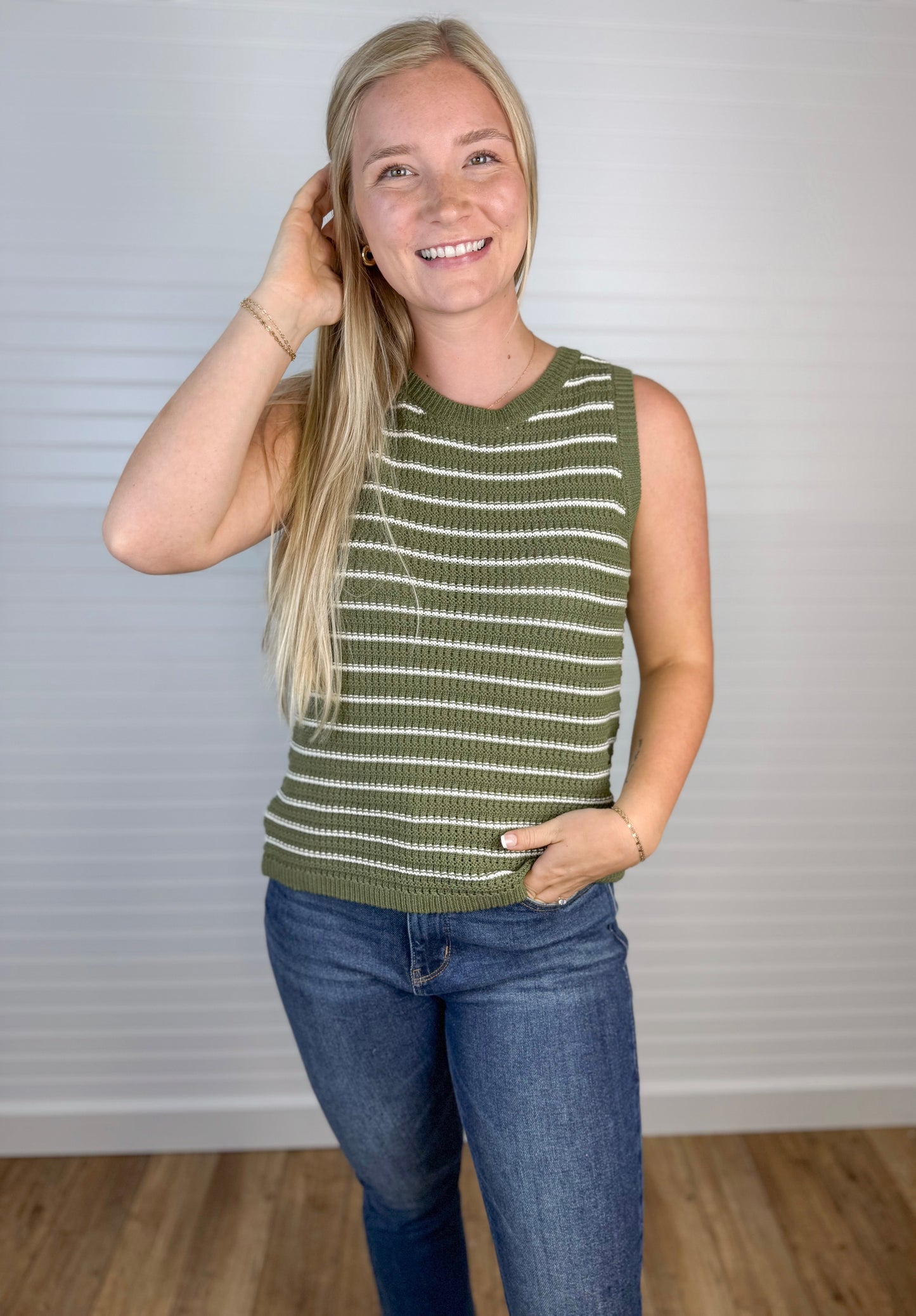 Chunky Knit Sweater Tank - Olive