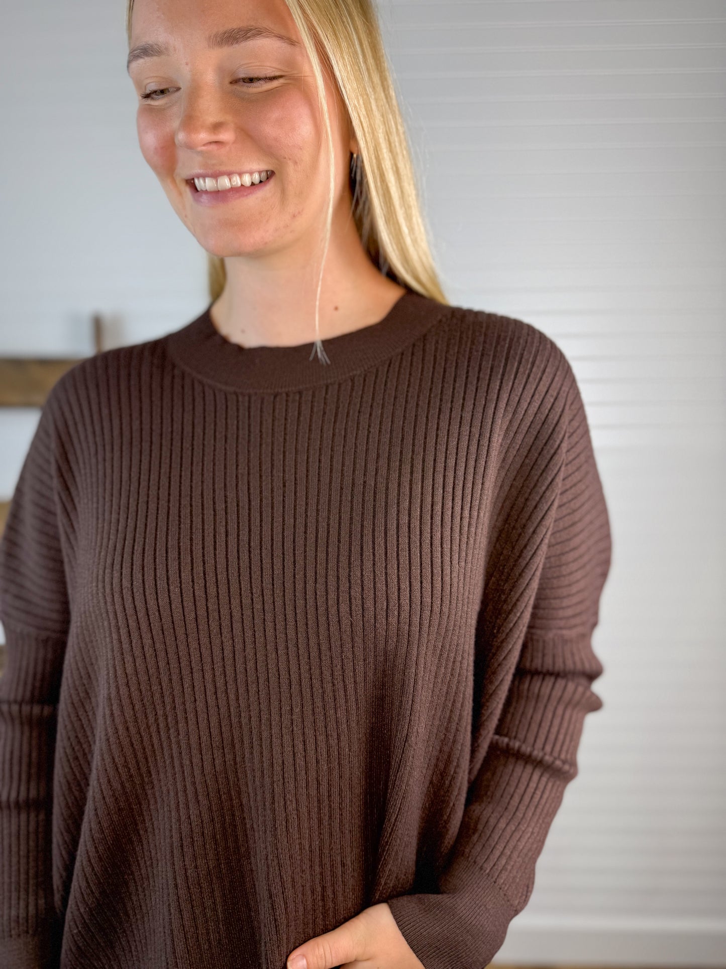 Relaxed Knit Sweater Top - Chocolate