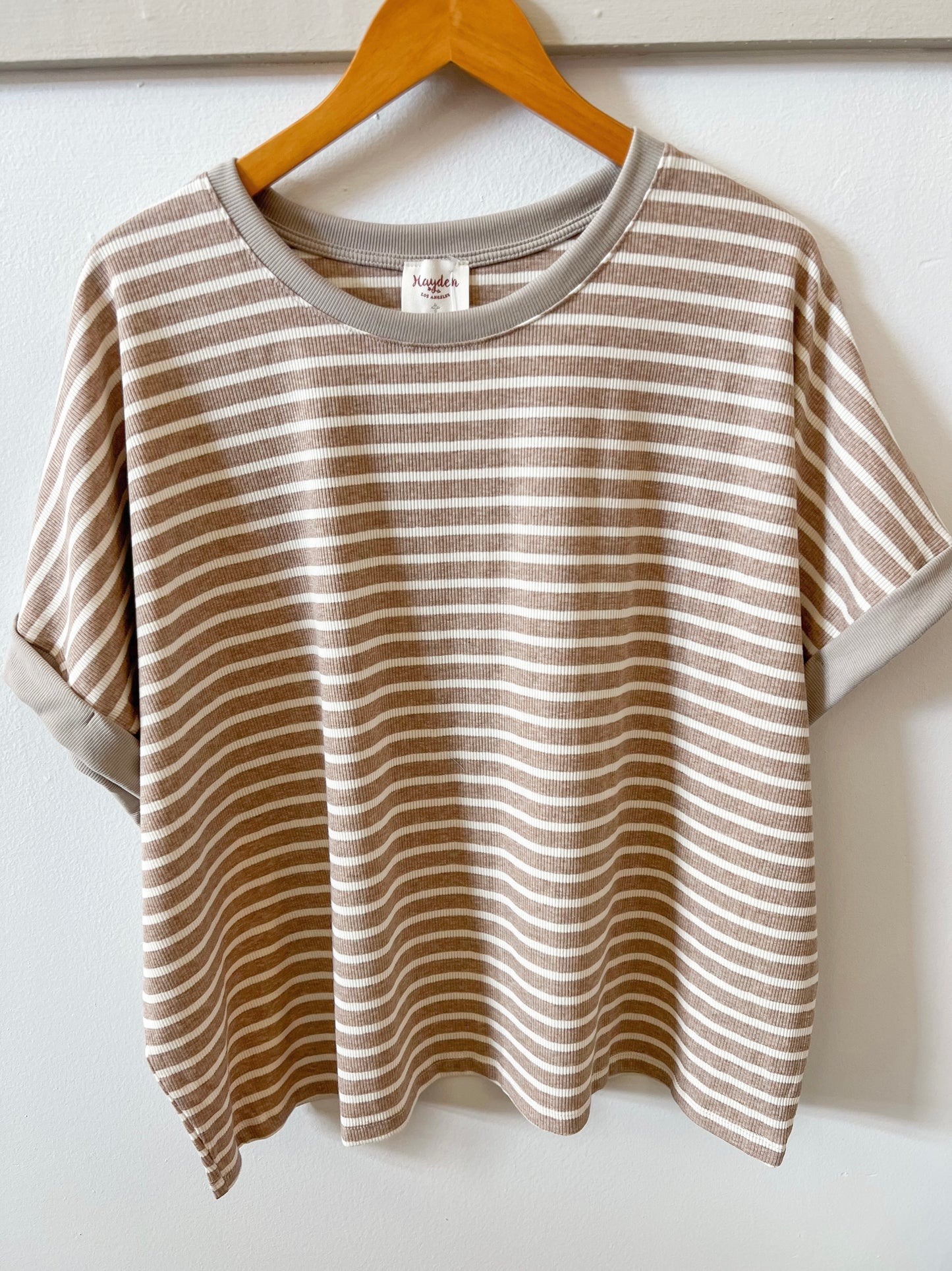 PLUS Ribbed Stripe Knit Top - Taupe