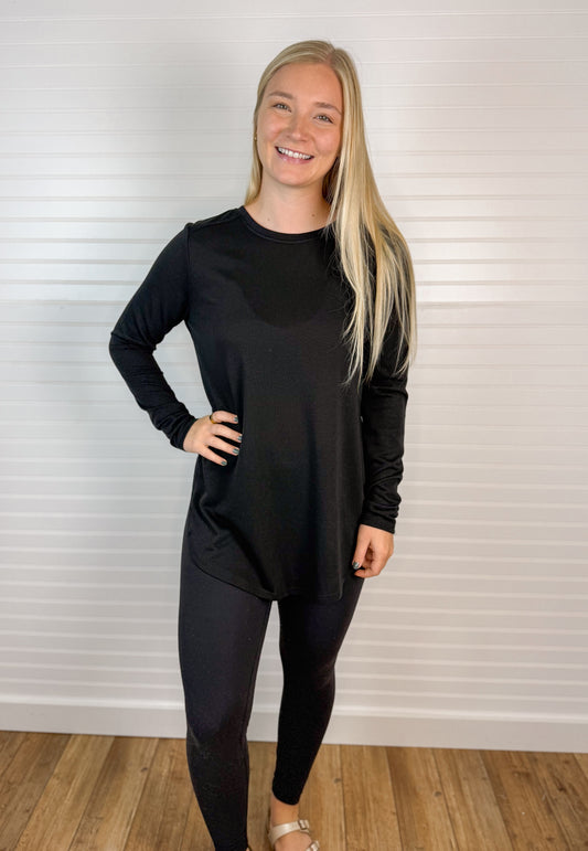 Long Sleeve Flow Long Top - Black