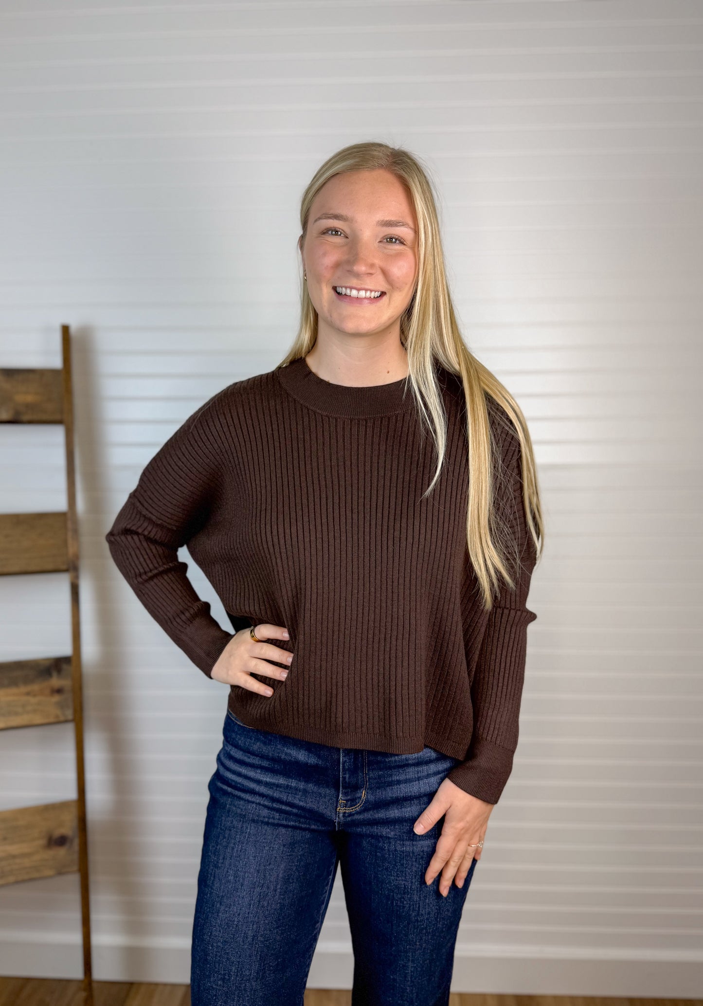 Relaxed Knit Sweater Top - Chocolate