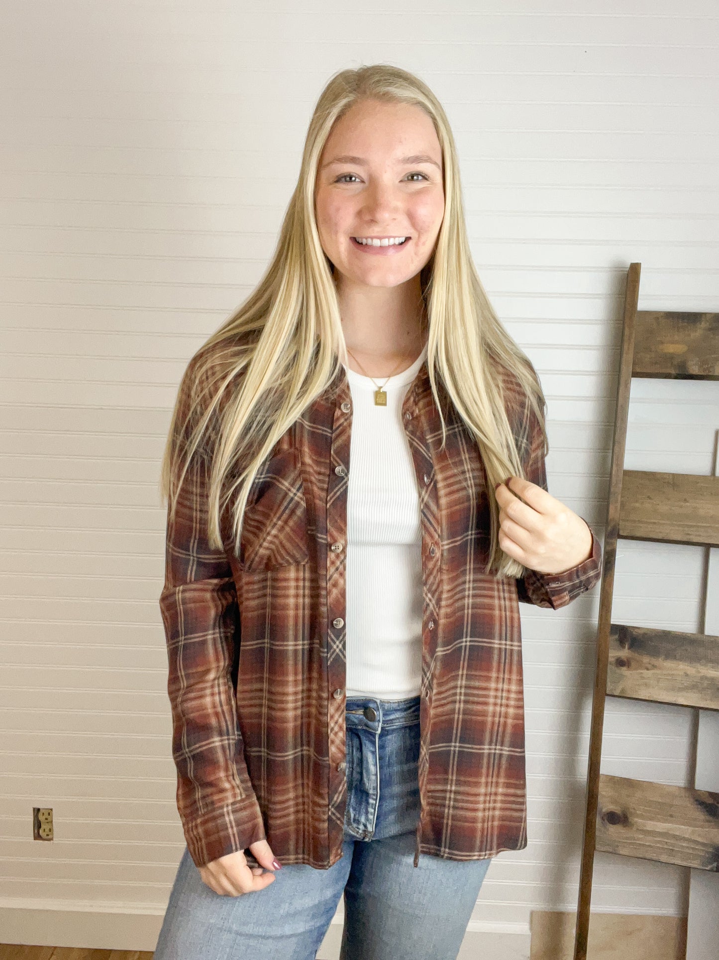 Plaid Button Down Flannel - Burgundy