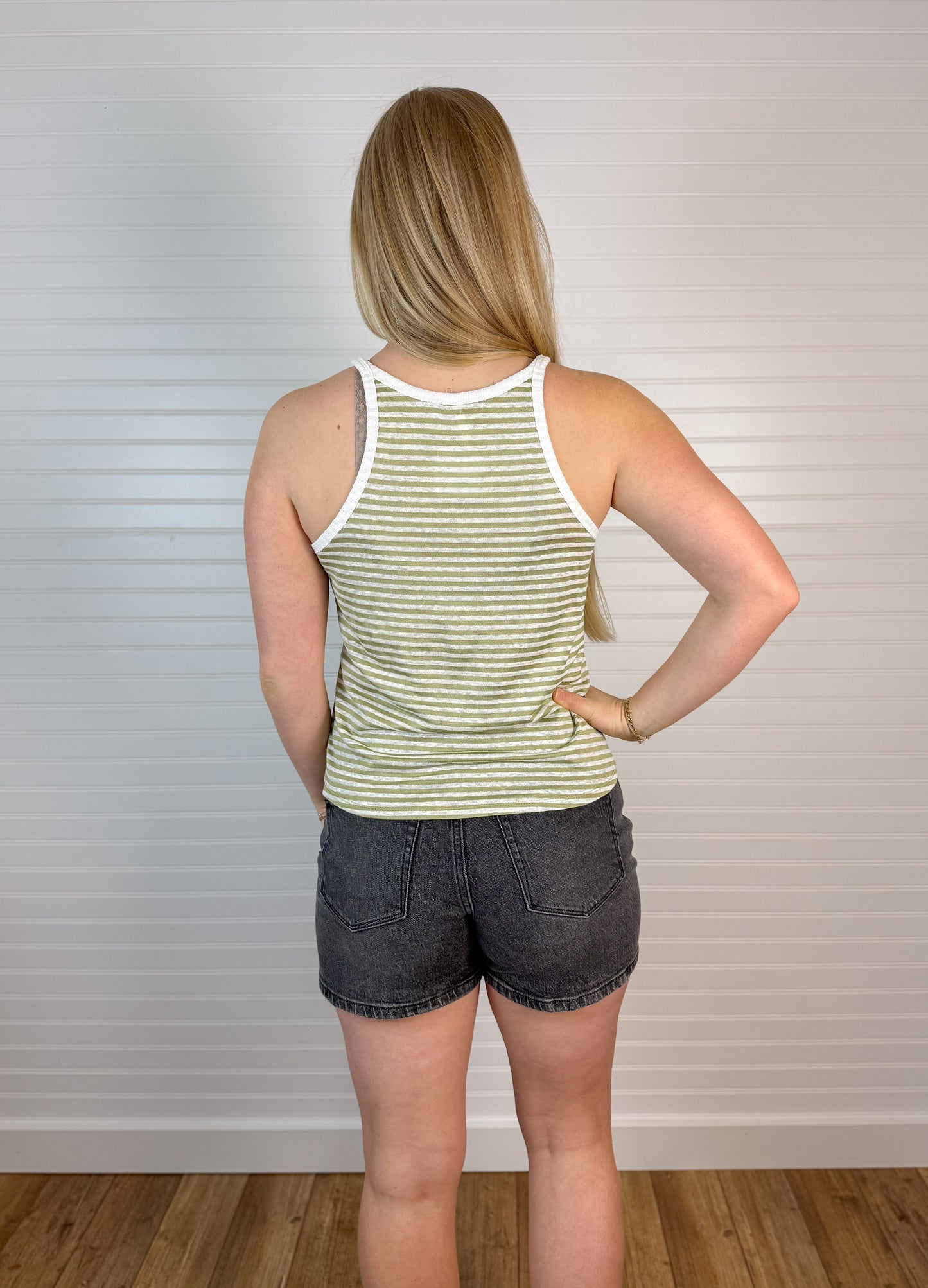 Linen Blend Striped Tank - Kiwi