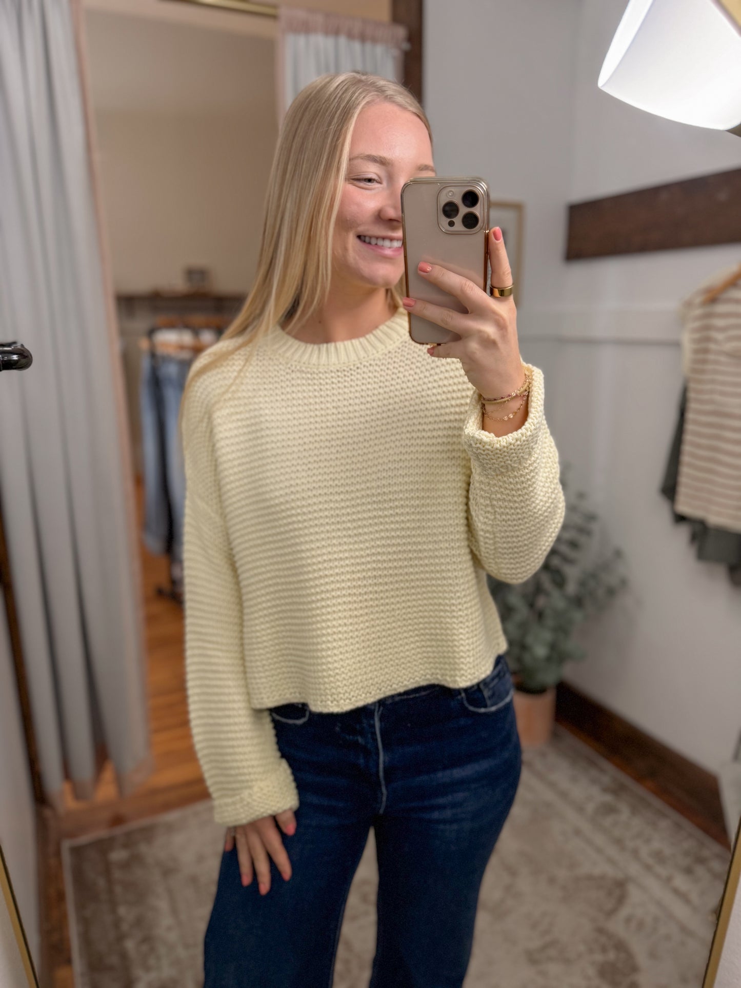 Round Neck Knit Sweater - Yellow