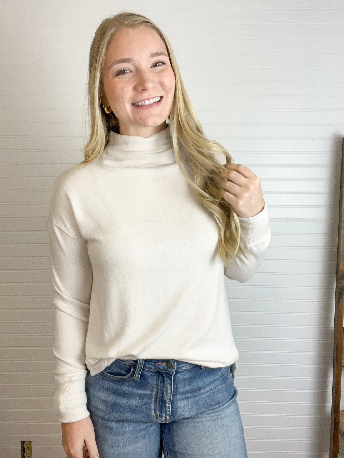 Flowy Mock Neck Tunic - Oatmeal