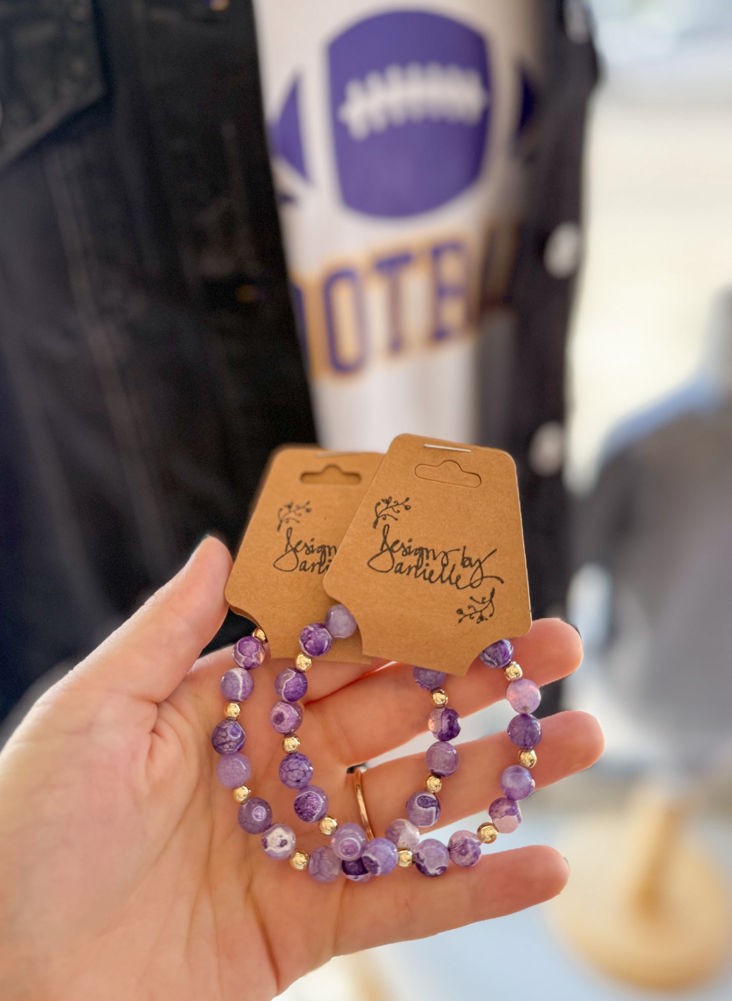 Single Stone Beaded Bracelet - Purple/Gold