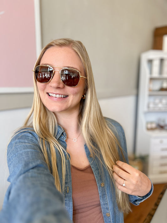 Sunny Square Sunglasses - Gold/Brown