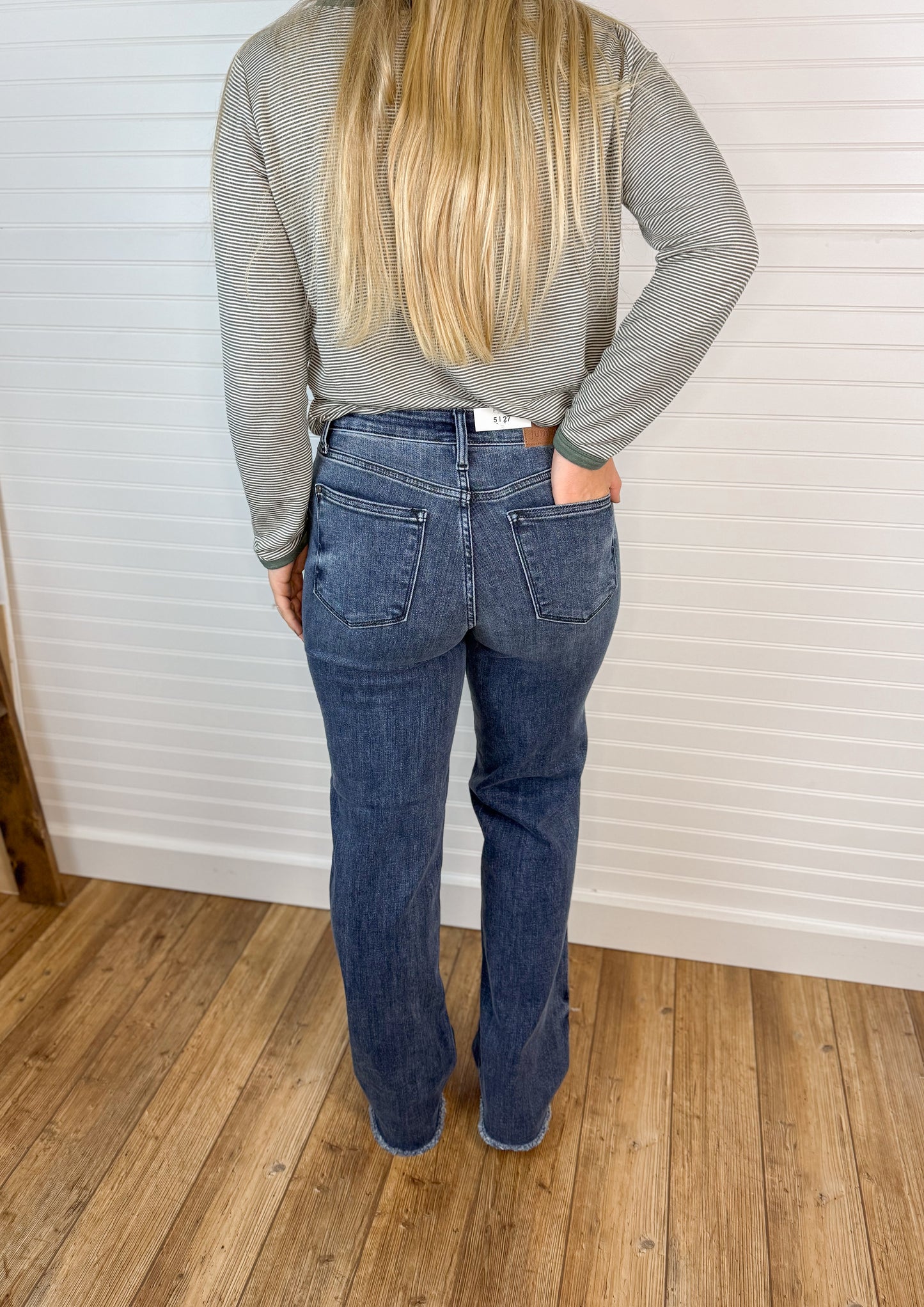 Midrise Raw Hem Wide Leg Denim - Dark