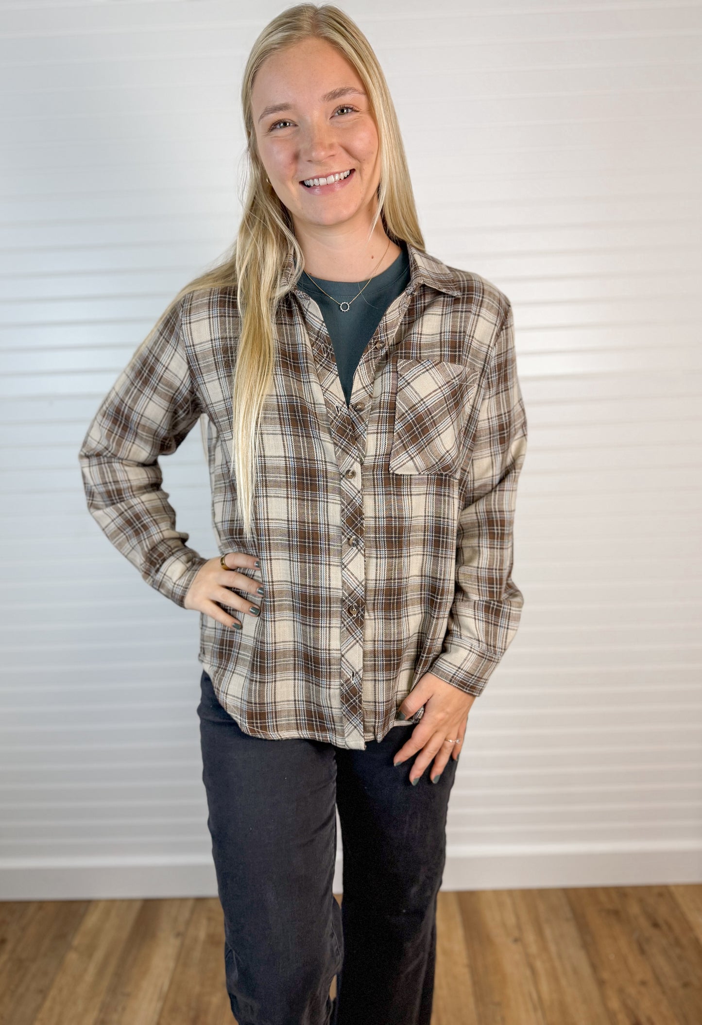 Plaid Button Up Flannel - Mocha