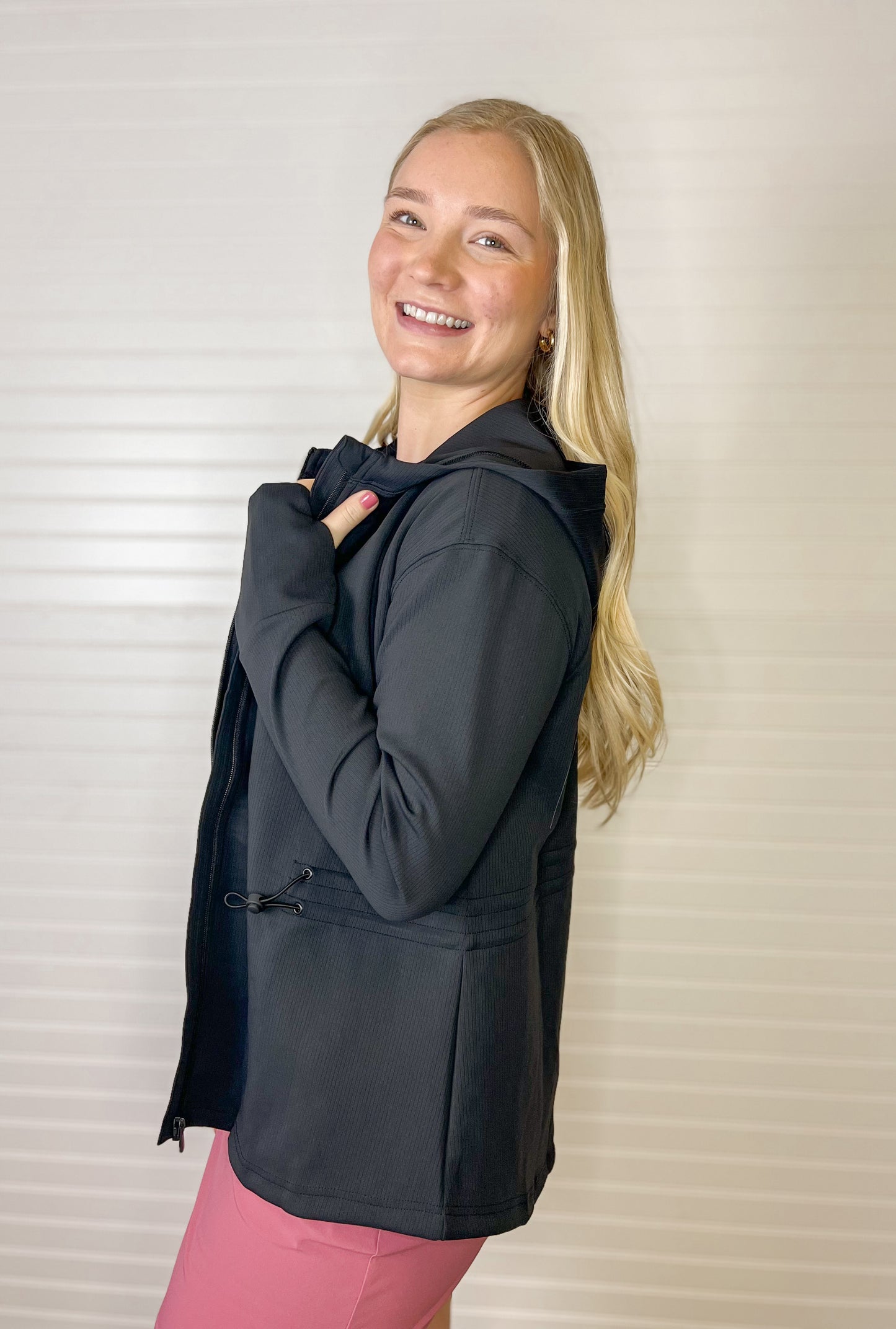 Ribbed Adjustable Waist Jacket - Black