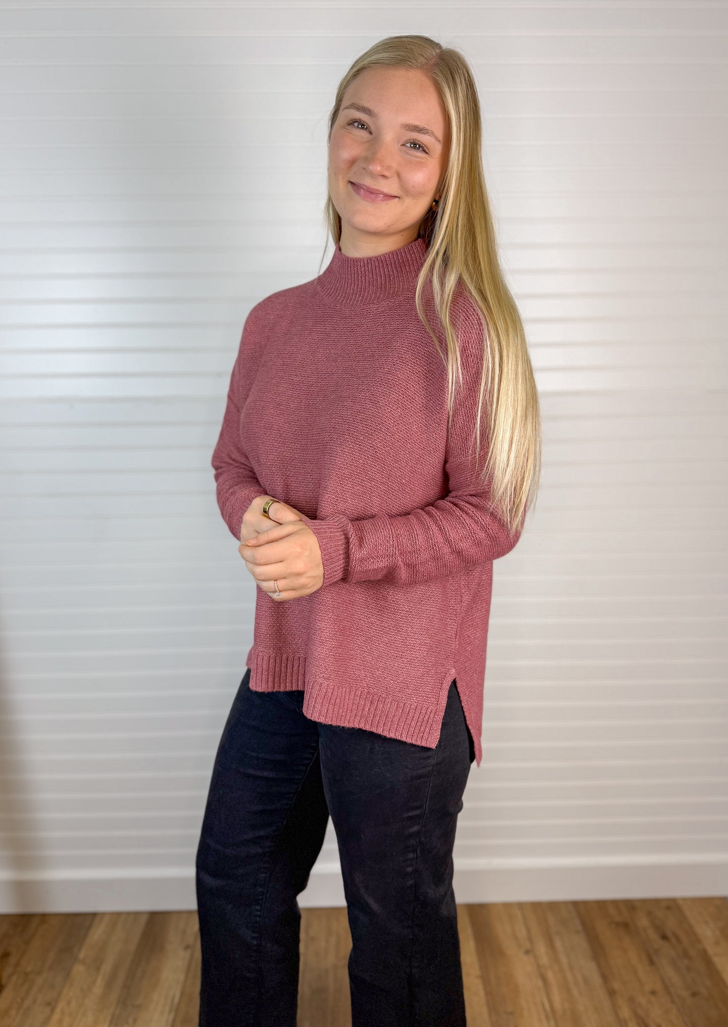 Waffle Knit Mock Neck Sweater (2 colors)