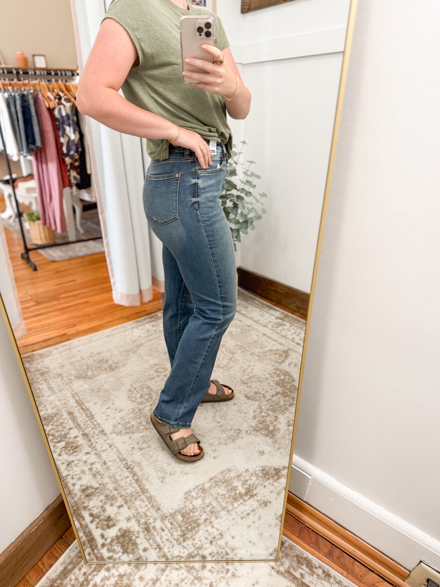 High Waist Straight Leg Denim - Dark